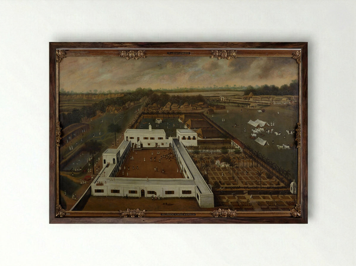 A Dutch Factory in Bengal, Probably Cossimbazar - Hendrik van Schuylenburgh - Framed Print Dark Wood