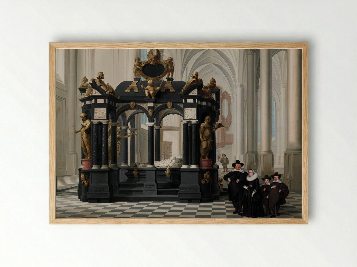 A Family beside the Tomb of Prince William I in the Nieuwe Kerk, Delft - Dirck van Delen - Framed Print Wood