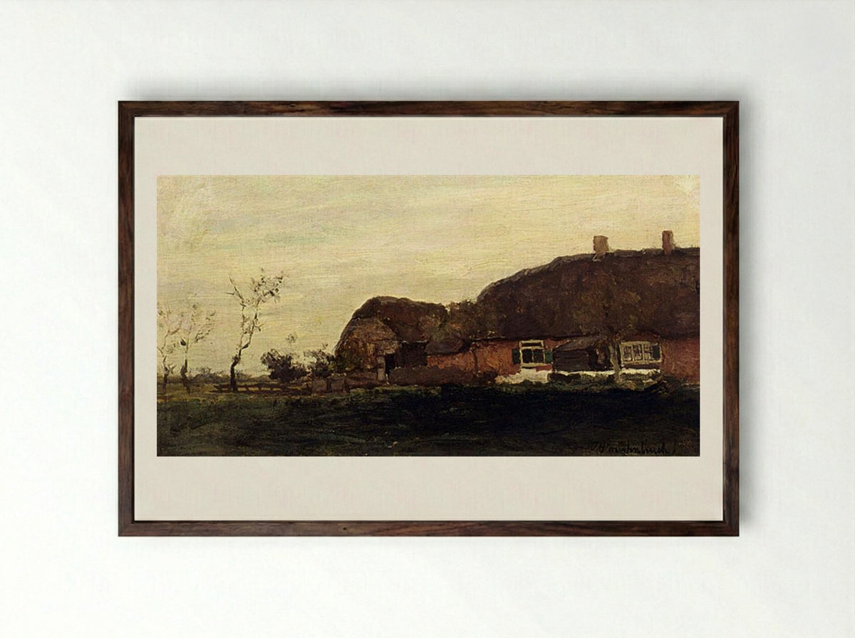 A Farmhouse In A Polder - Johan Hendrik Weissenbruch - Framed Print Dark Wood