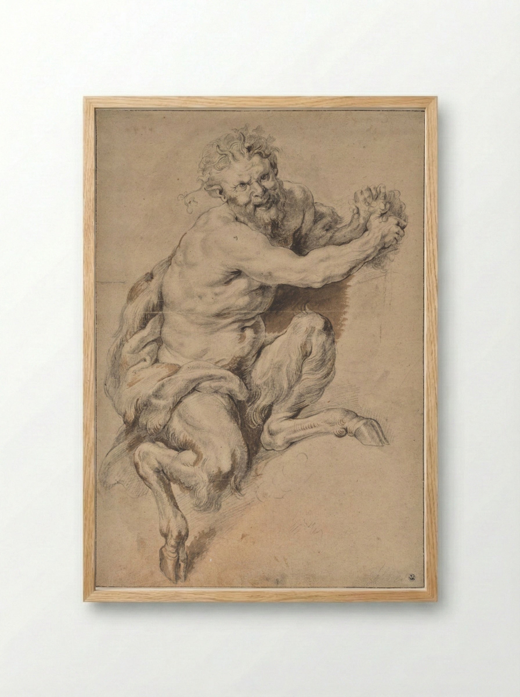 A Faun Grasping a Bunch of Grapes - Peter Paul Rubens - Framed Print Wood