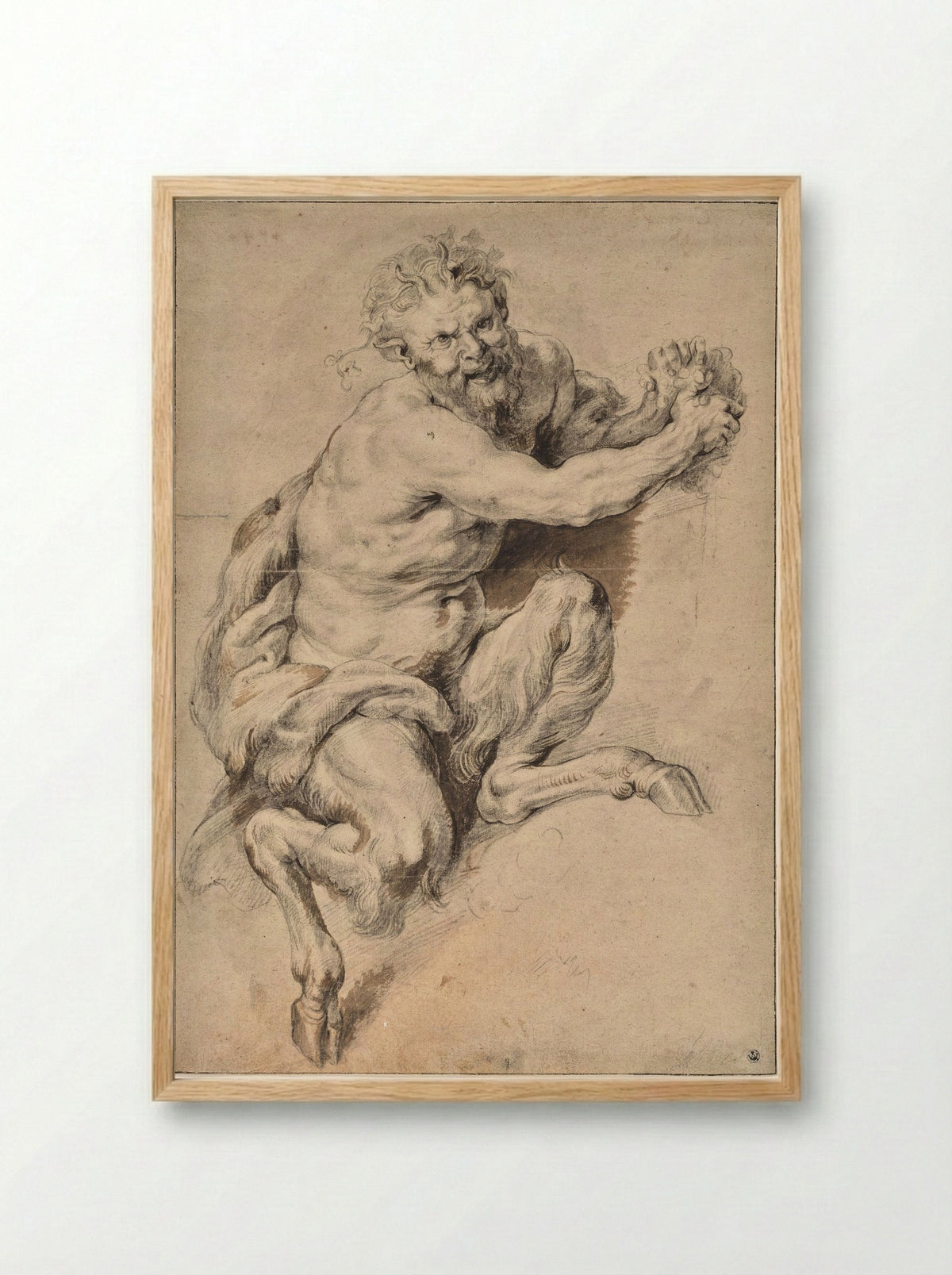 A Faun Grasping a Bunch of Grapes - Peter Paul Rubens - Framed Print Wood