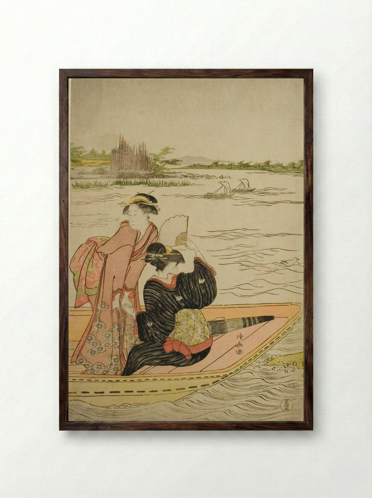 A Ferry on the Sumida River - Torii Kiyonaga - Framed Print Dark Wood