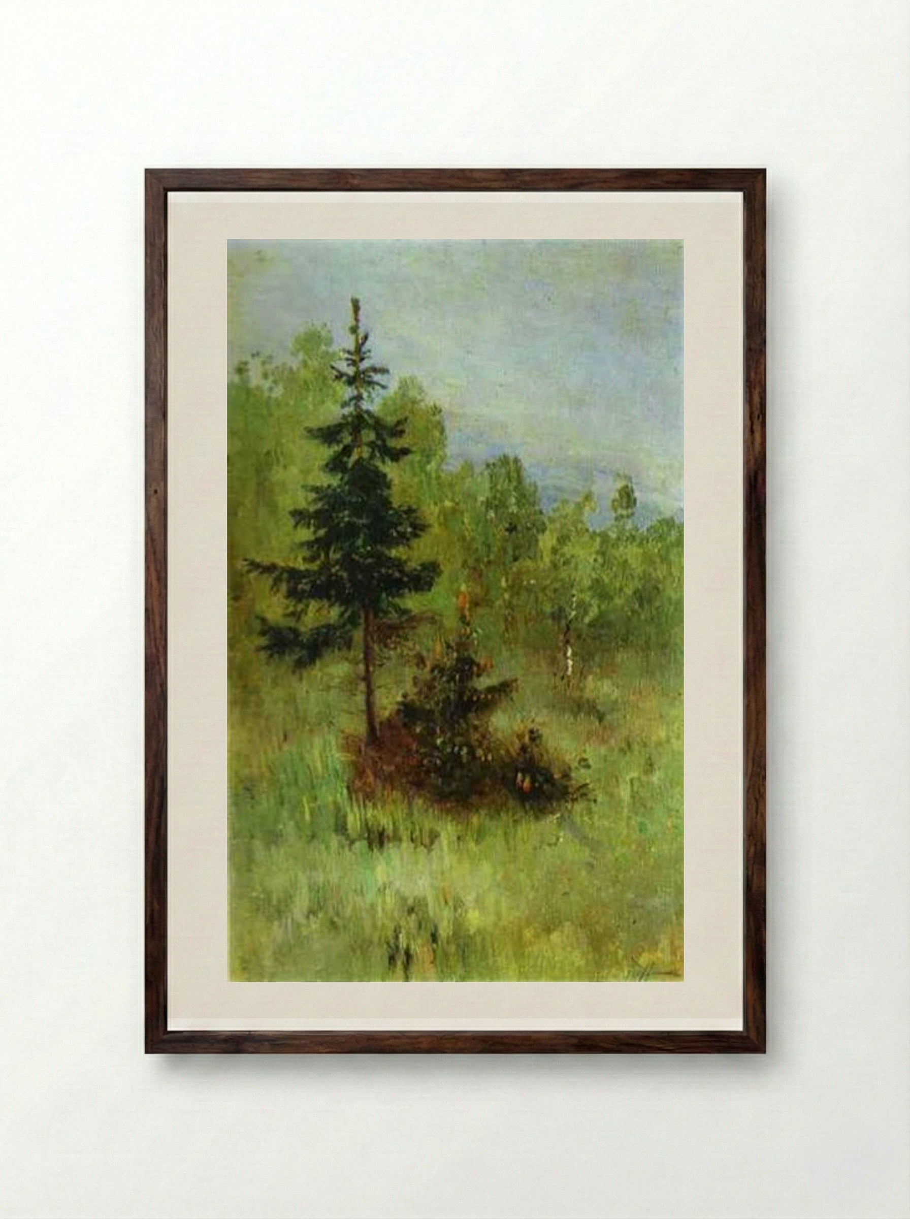 A Firtree - Mikhail Nesterov - Framed Print Dark Wood