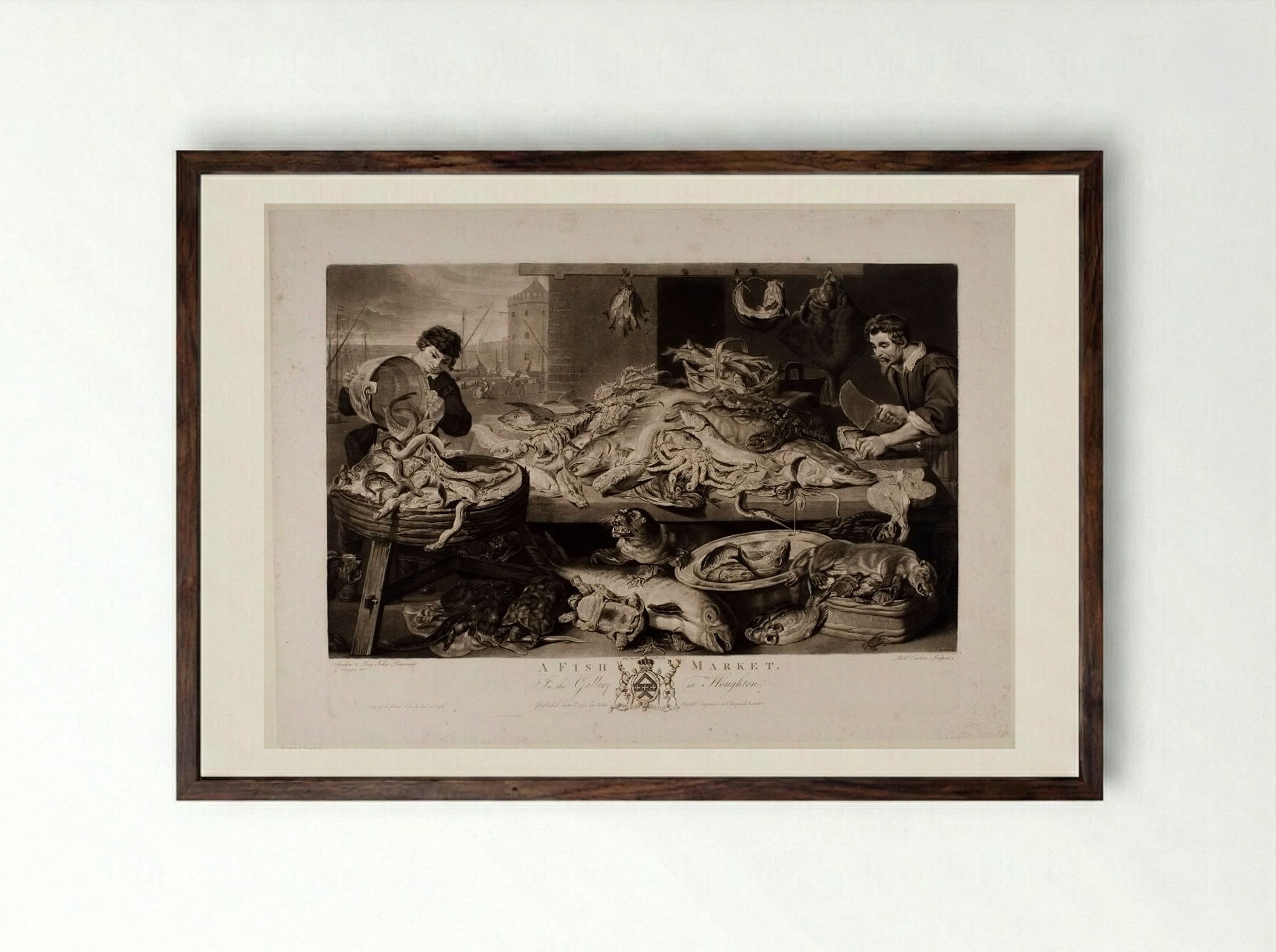 A Fish Market - Richard Earlom - Framed Print Dark Wood