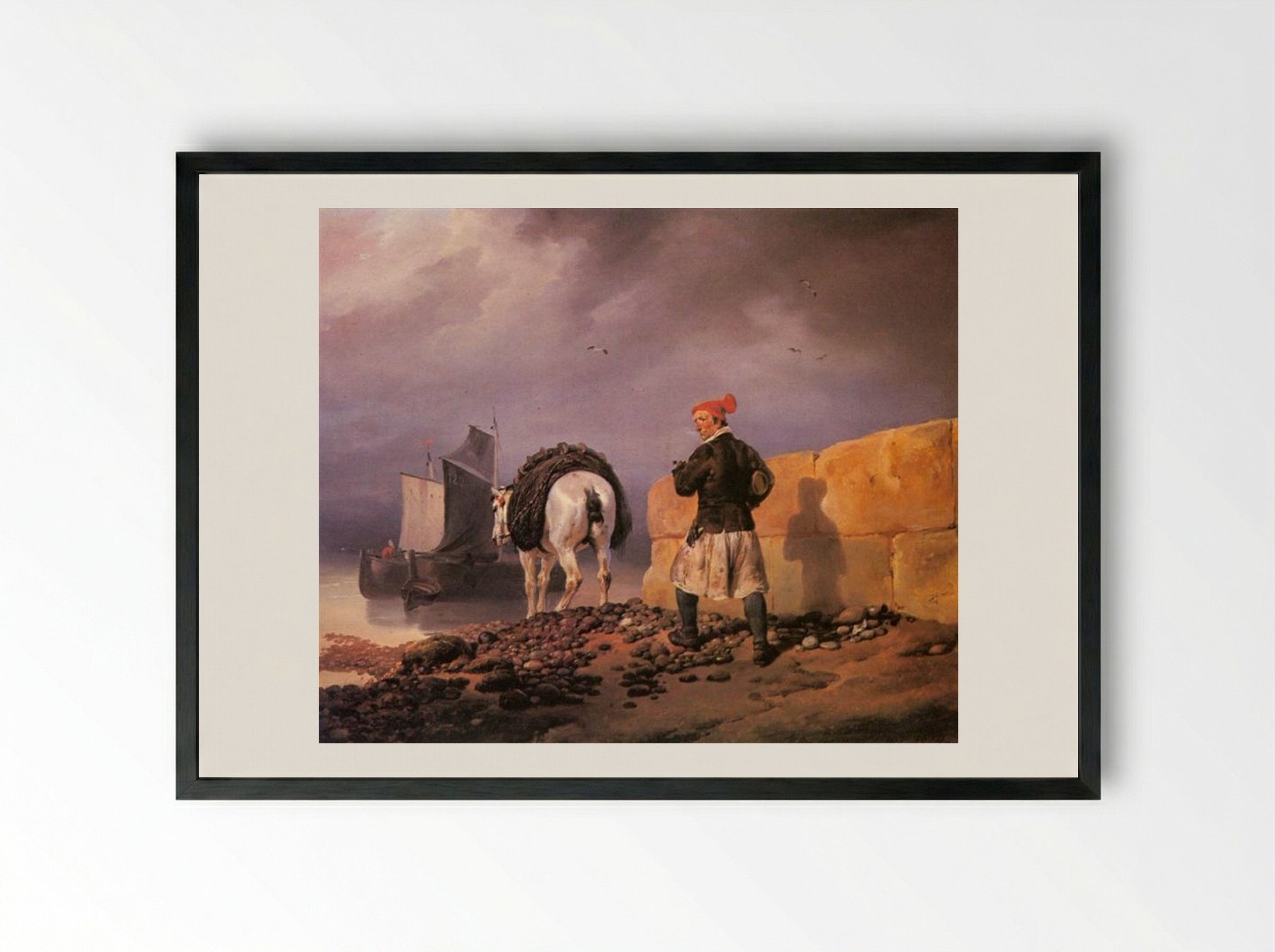 A Fisherman Setting Out - Horace Vernet - Framed Print Black