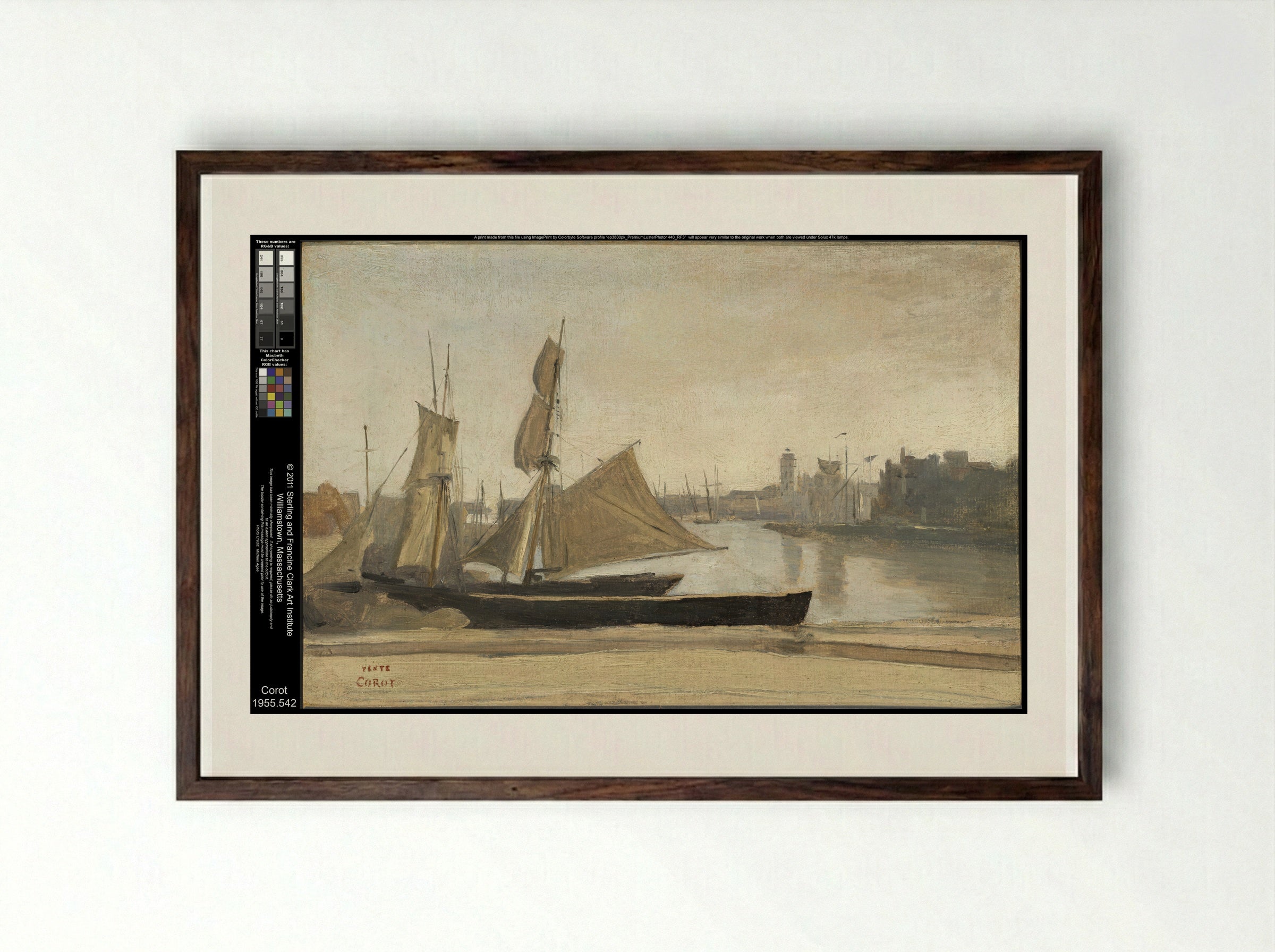 A Fishing Boat, Honfleur - Jean-Baptiste-Camille Corot - Framed Print Dark Wood