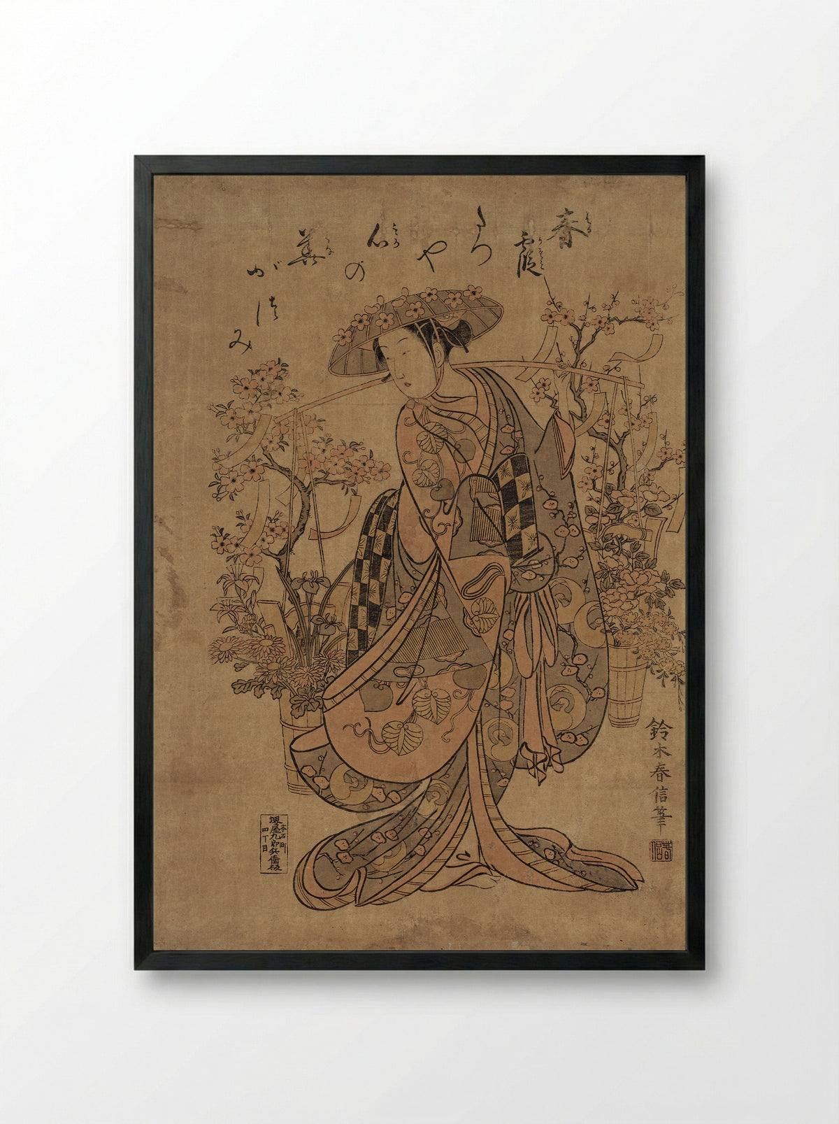 A Flower Vendor - Suzuki Harunobu - Framed Print Black