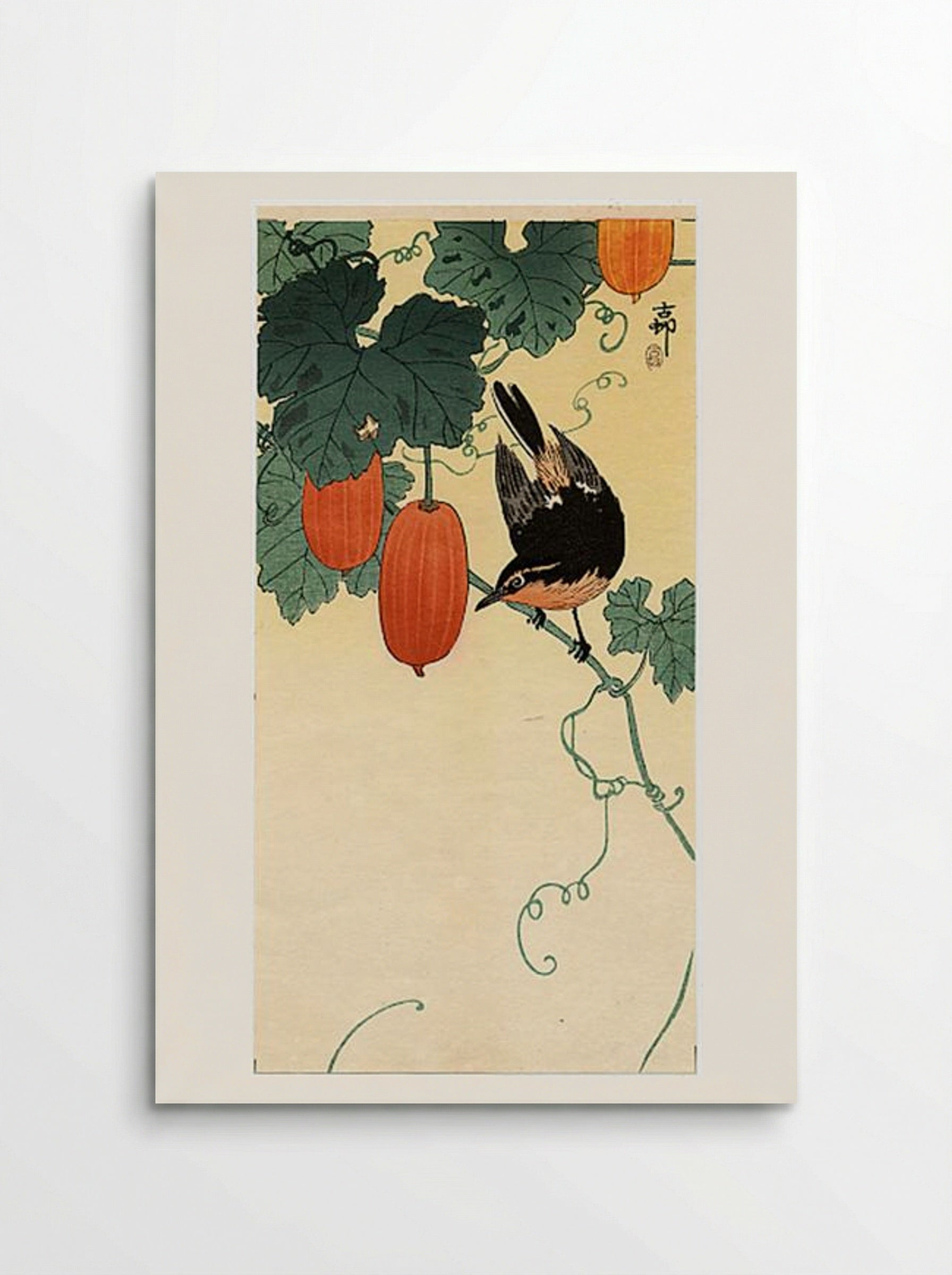 A Flycatcher on Cucumber Bush - Ohara Koson - Poster
