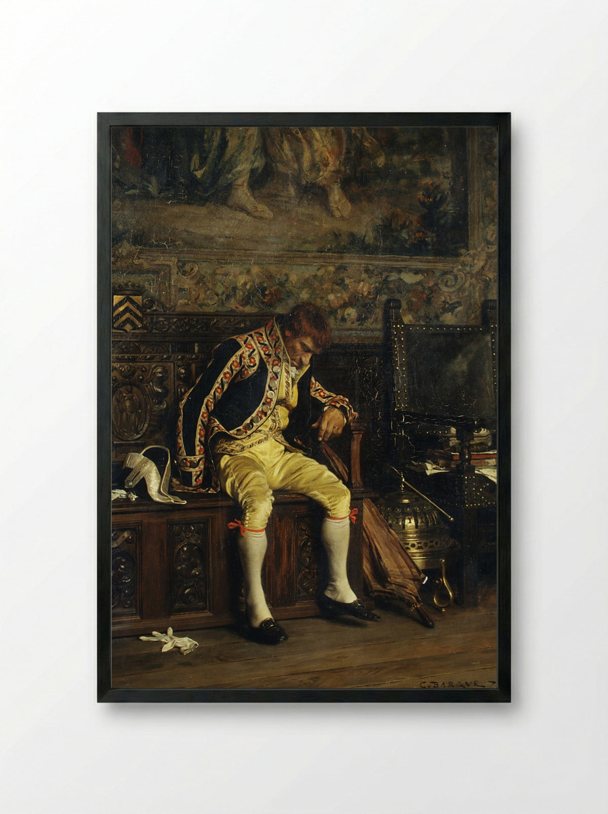 A Footman Sleeping - Charles Bargue - Framed Print Black