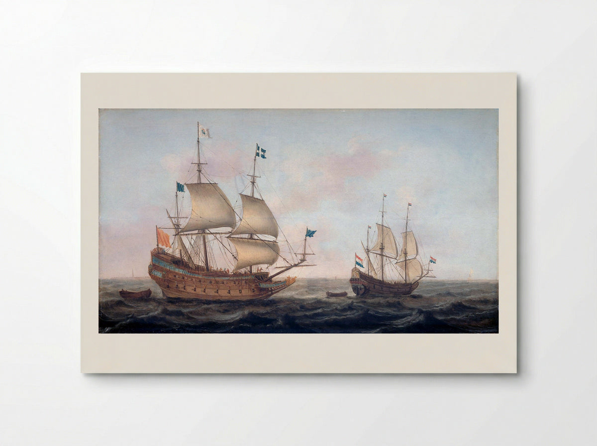 A French Warship and a Dutch Yacht at Sea - Jacob Gerritz. Loef - Poster