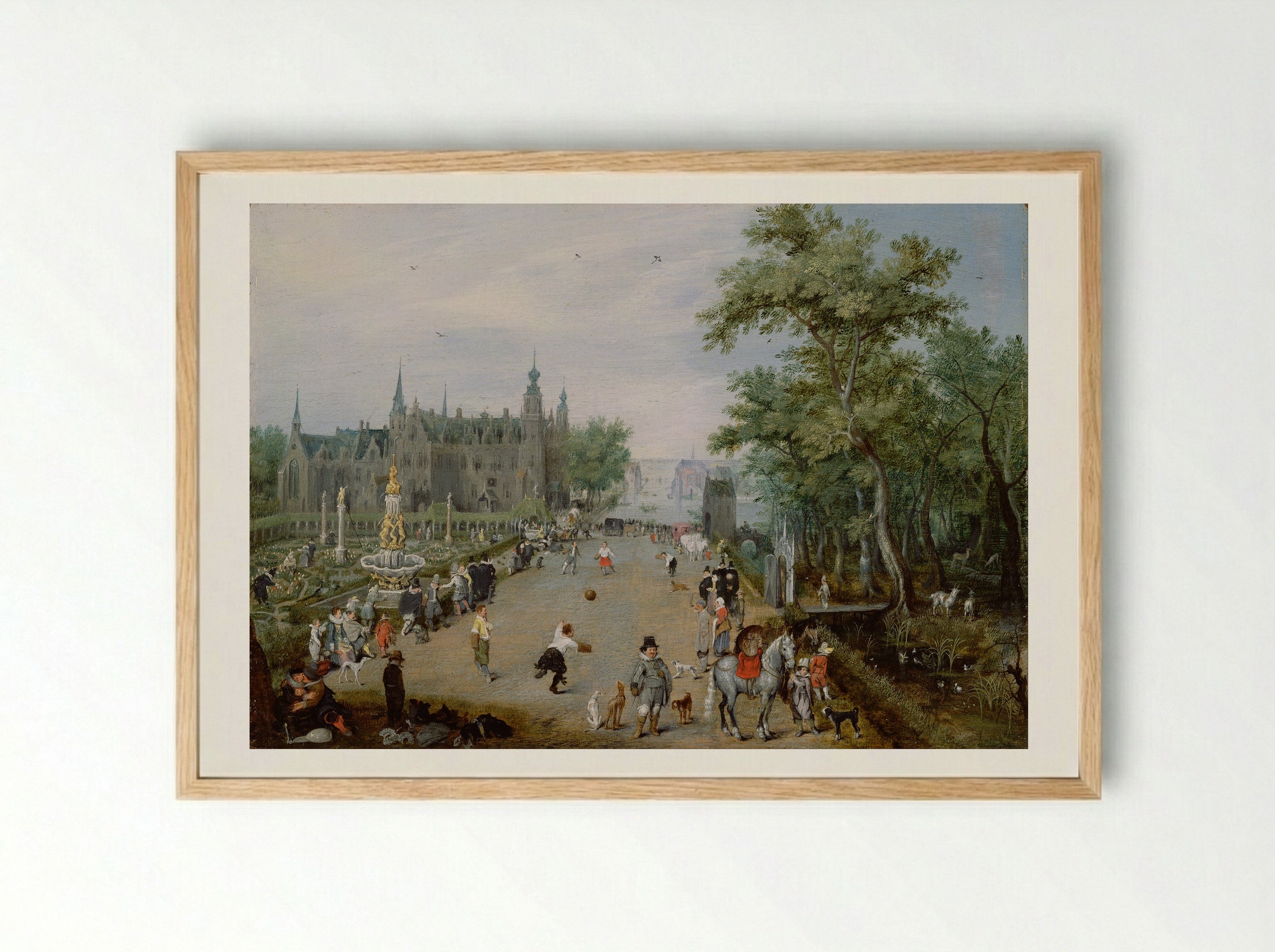 A Game of Handball with Country Palace in Background - Adriaen van de Venne - Framed Print Wood