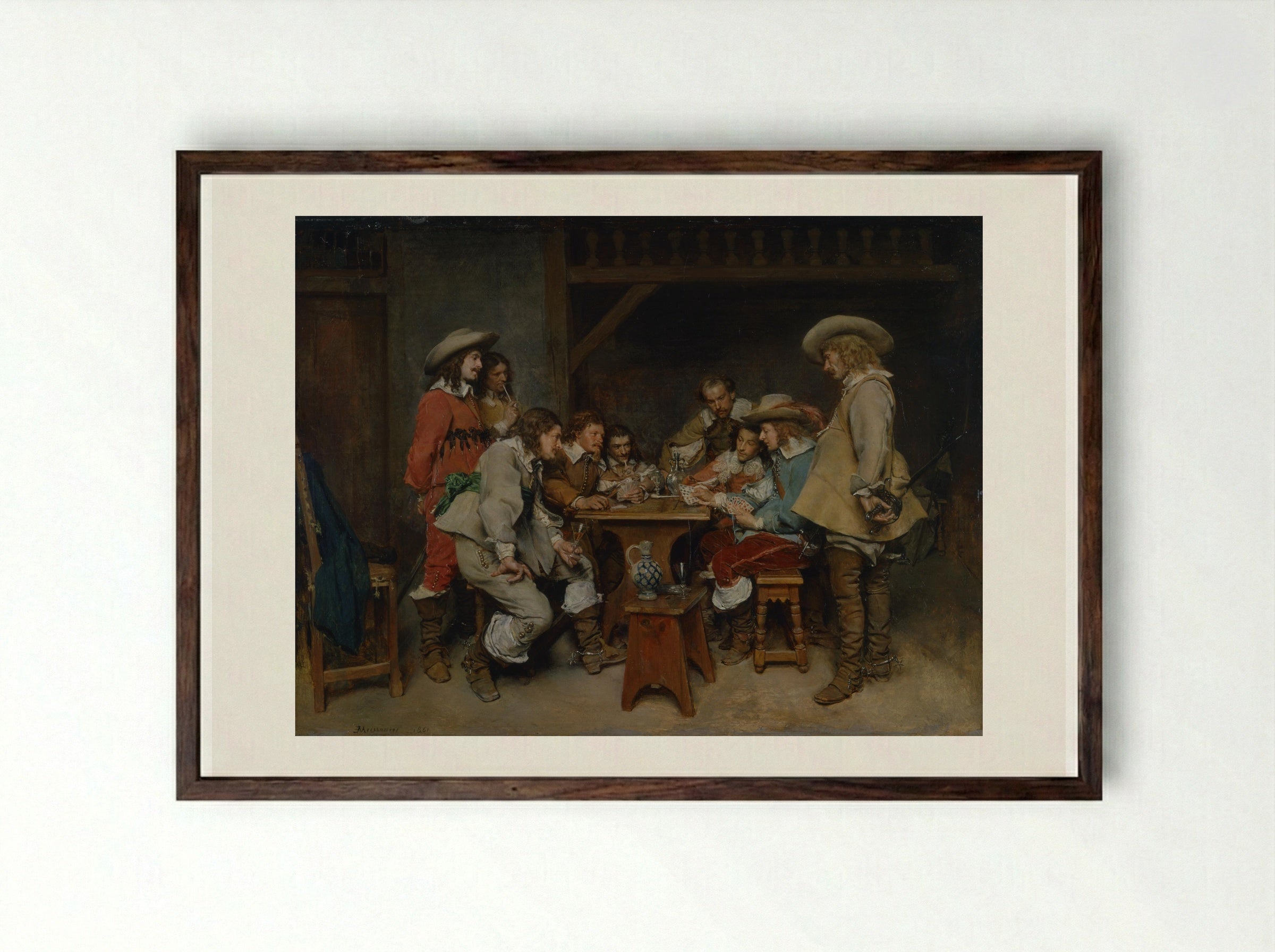A Game of Piquet - Ernest Meissonier - Framed Print Dark Wood