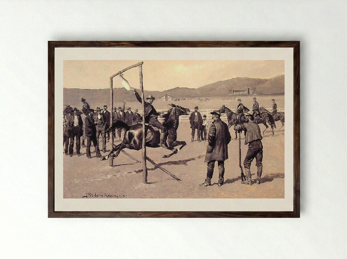 A Gander Pull - Frederic Remington - Framed Print Dark Wood