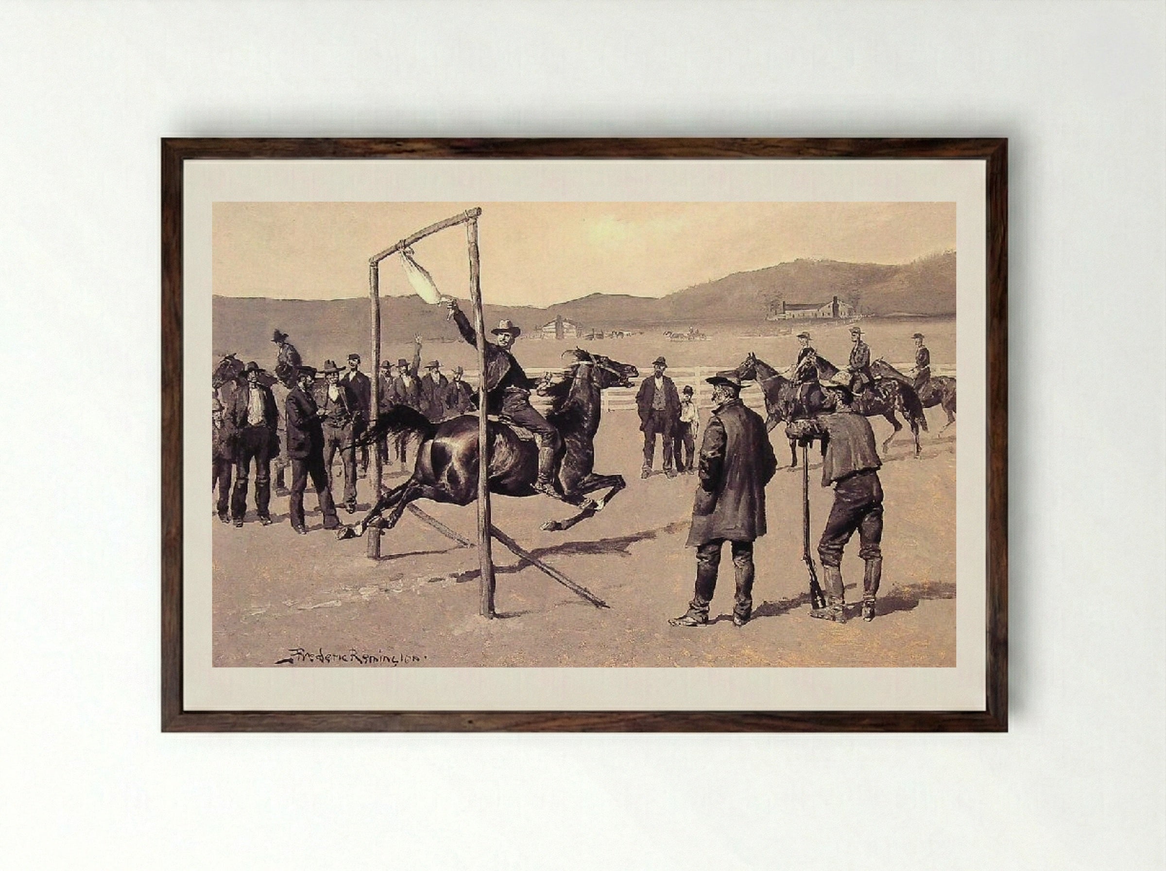 A Gander Pull - Frederic Remington - Framed Print Dark Wood