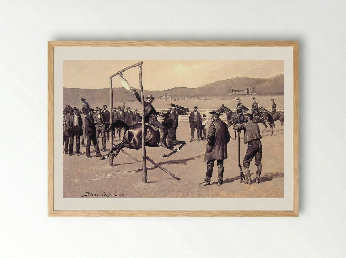 A Gander Pull - Frederic Remington - Framed Print Wood
