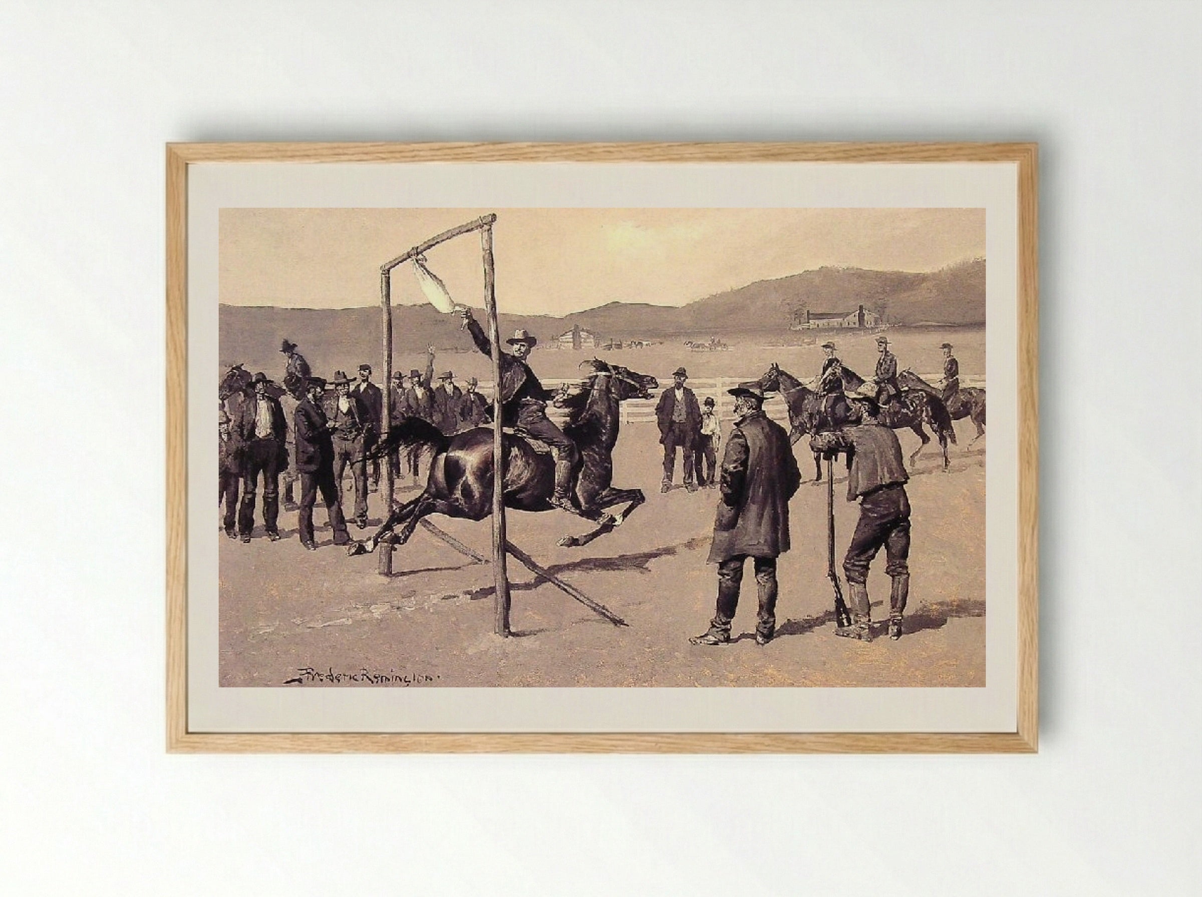A Gander Pull - Frederic Remington - Framed Print Wood