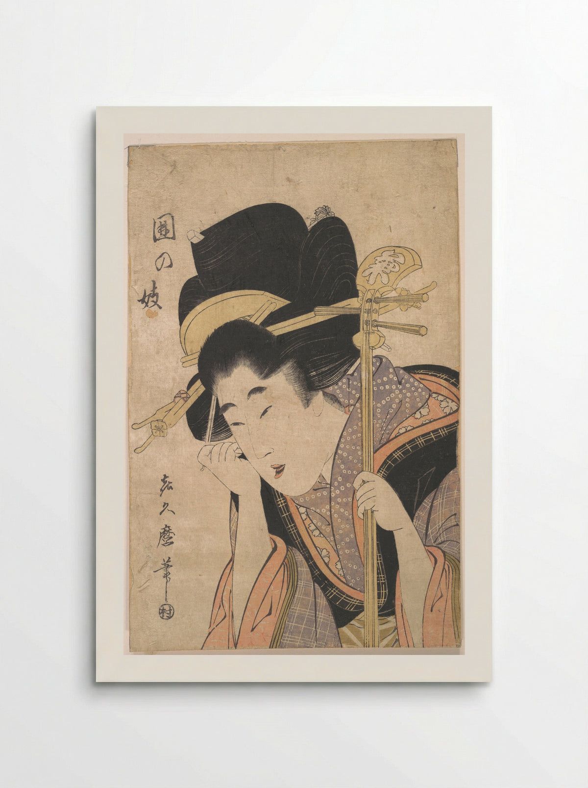A Geisha with a Shamisen - Kitagawa Kikumaro - Poster