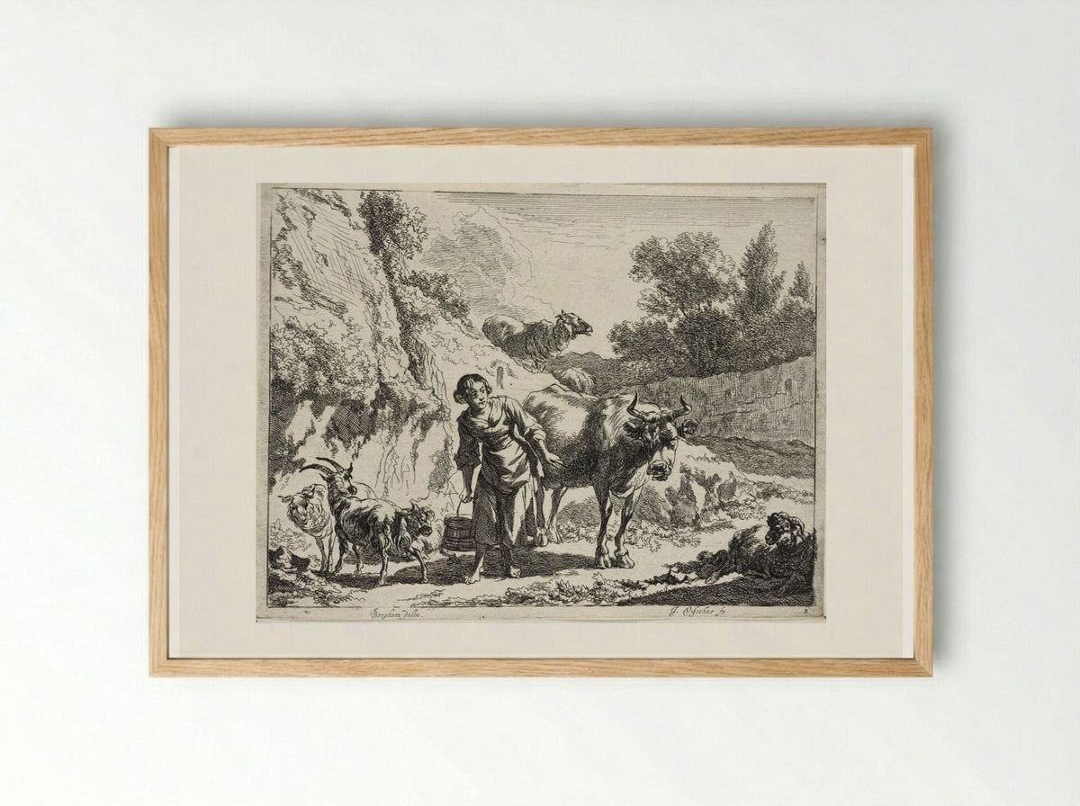 A Girl Carrying a Bucket - Johannes Visscher - Framed Print Wood