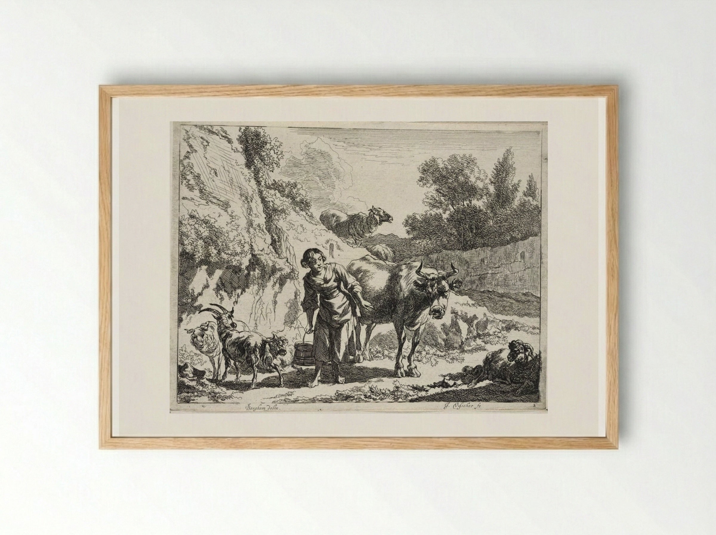 A Girl Carrying a Bucket - Johannes Visscher - Framed Print Wood