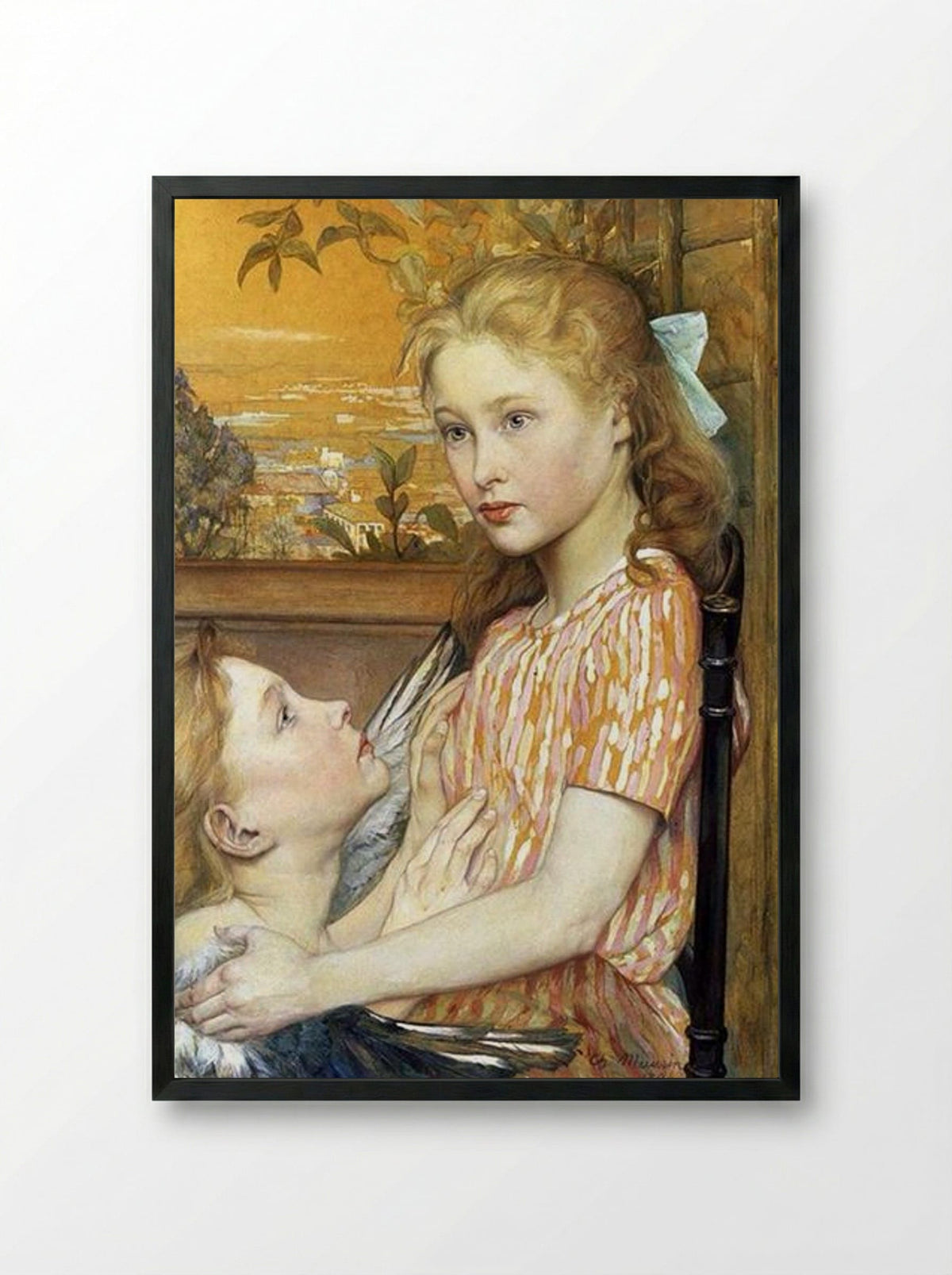 A Girl With Her Guardian Angel - Charles Maurin - Framed Print Black