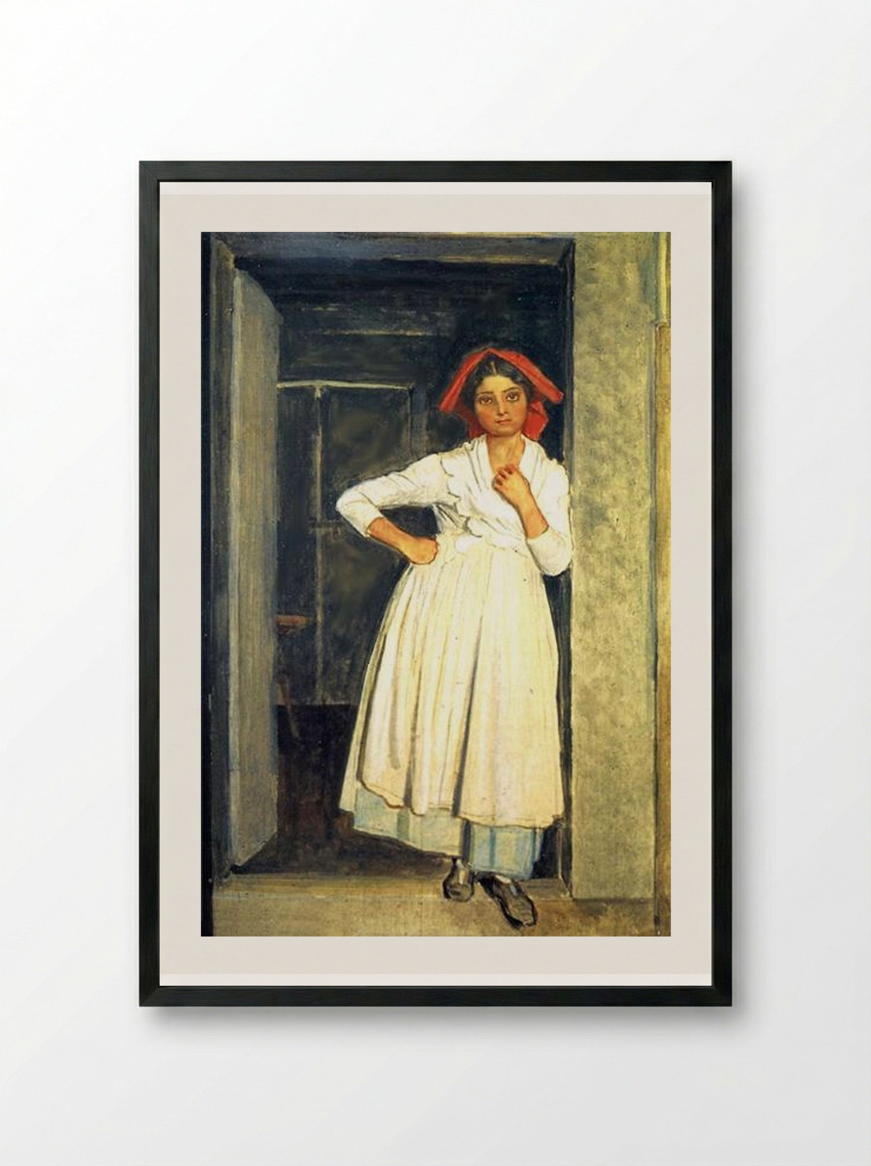 A Girl from Albano Standing in the Doorway - Alexander Ivanov - Framed Print Black