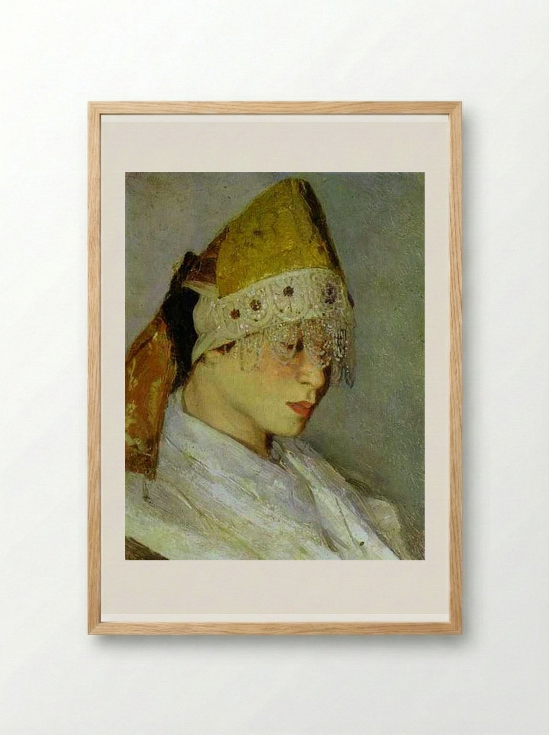 A Girl with Kokoshnik - Mikhail Nesterov - Framed Print Wood