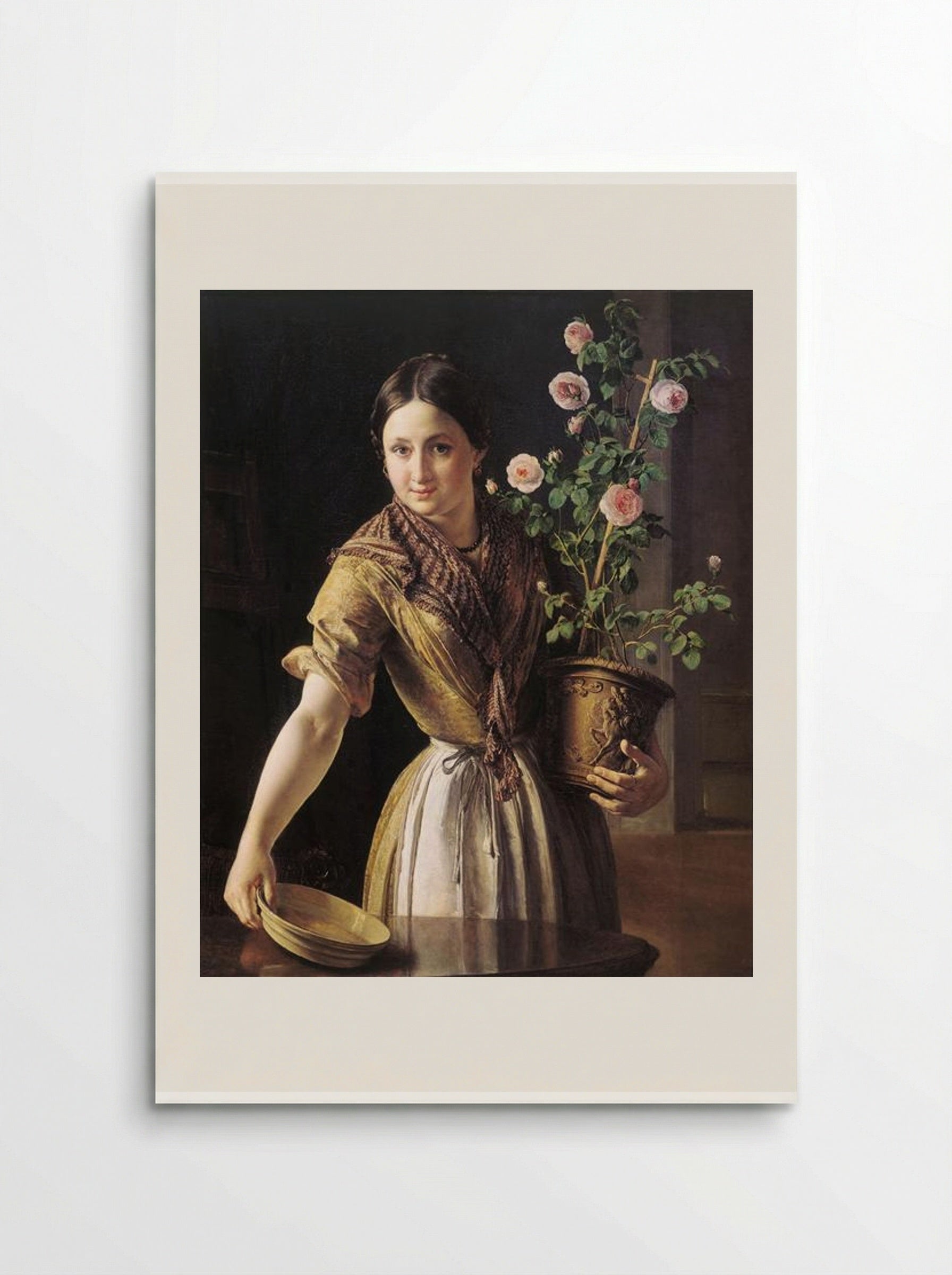 A Girl with a Pot of Roses - Vasily Tropinin - Poster