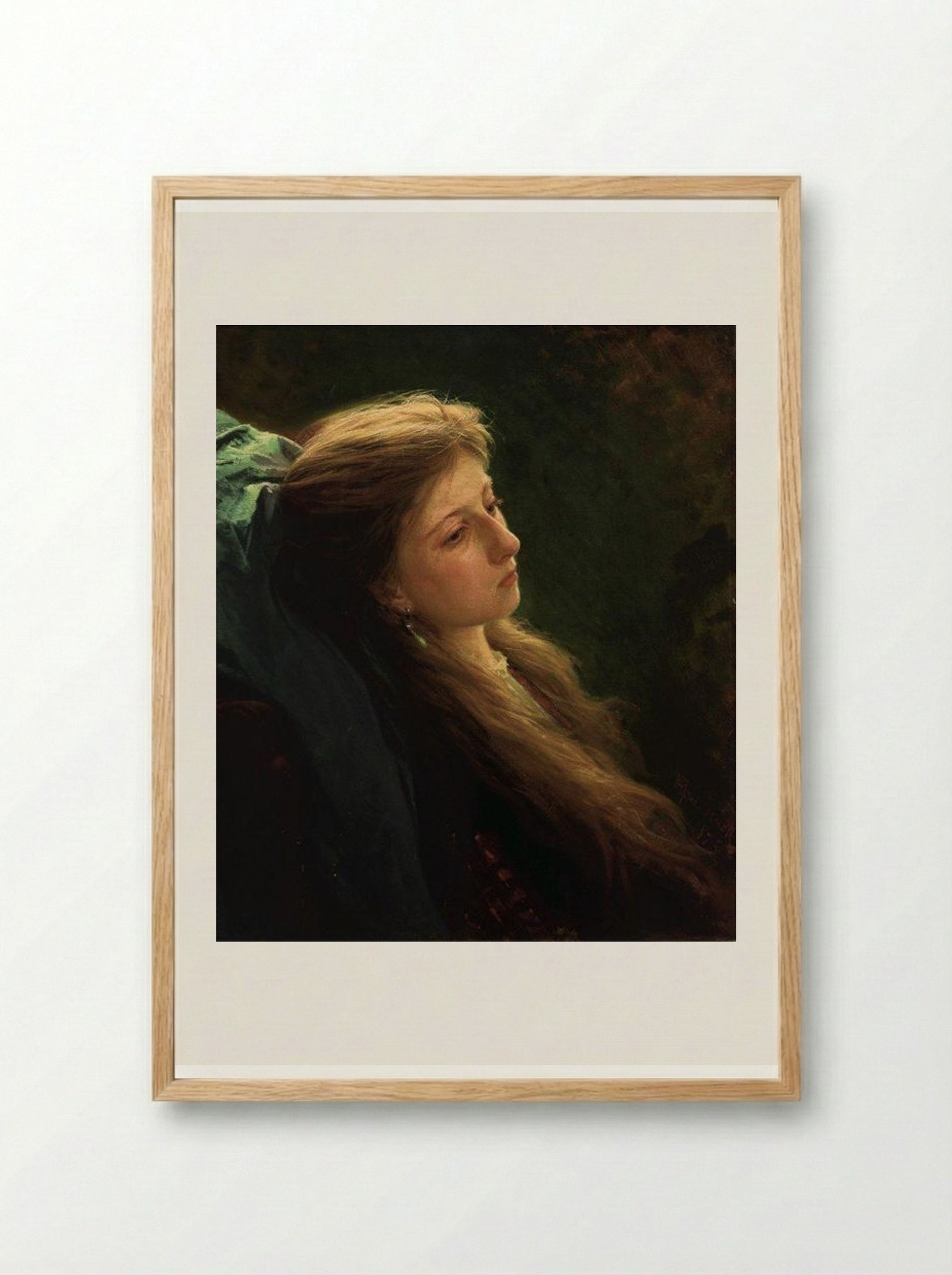 A Girl with her hair unbraided - Ivan Kramskoy - Framed Print Wood