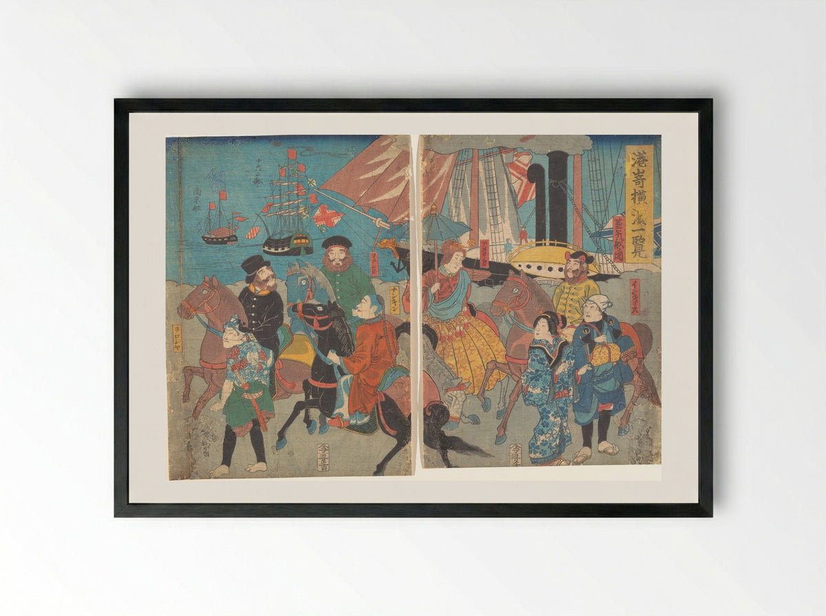 A Glance at Miyosaki, Yokohama - Utagawa Yoshimori - Framed Print Black