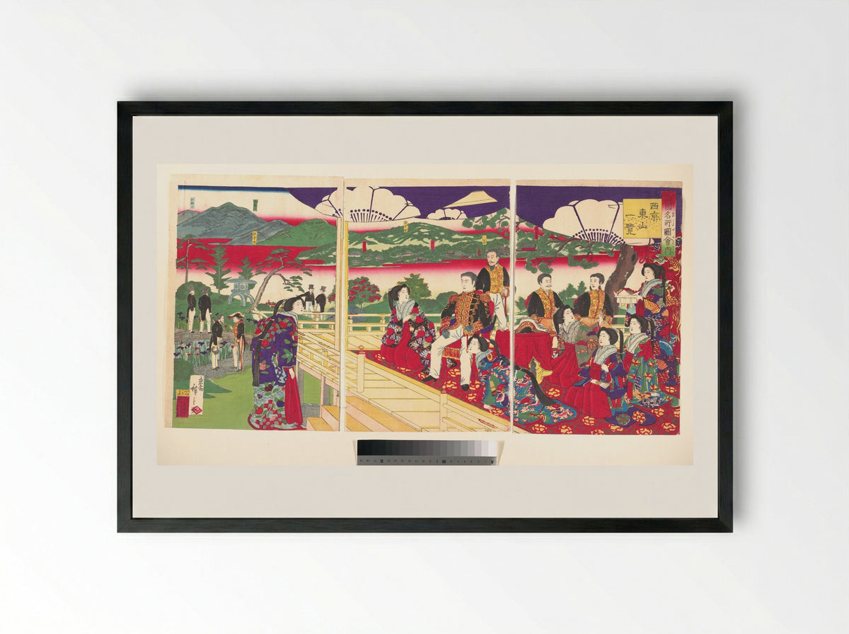 A Glimpse of Higayashiyama the Western Capital - Utagawa Hiroshige III - Framed Print Black