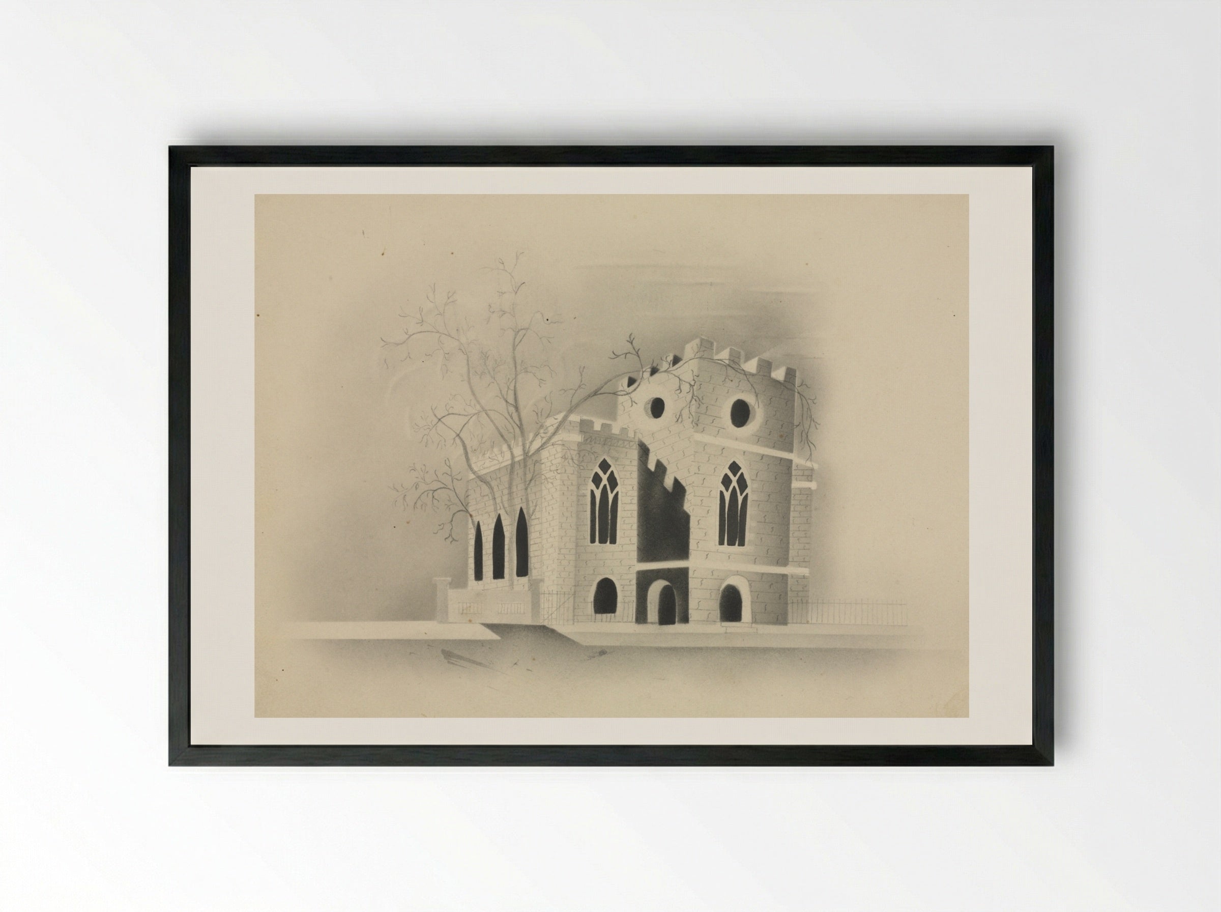 A Gothic Church by Moonlight - Mary Altha Nims - Framed Print Black