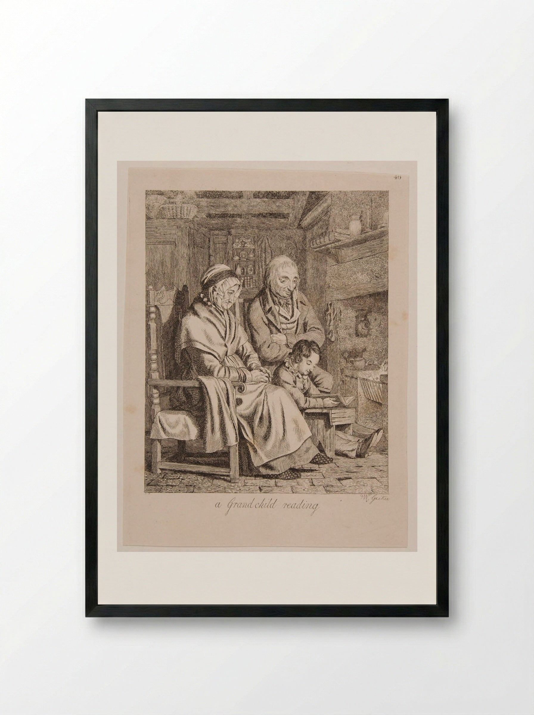 A Grandchild Reading - Walter Geikie - Framed Print Black