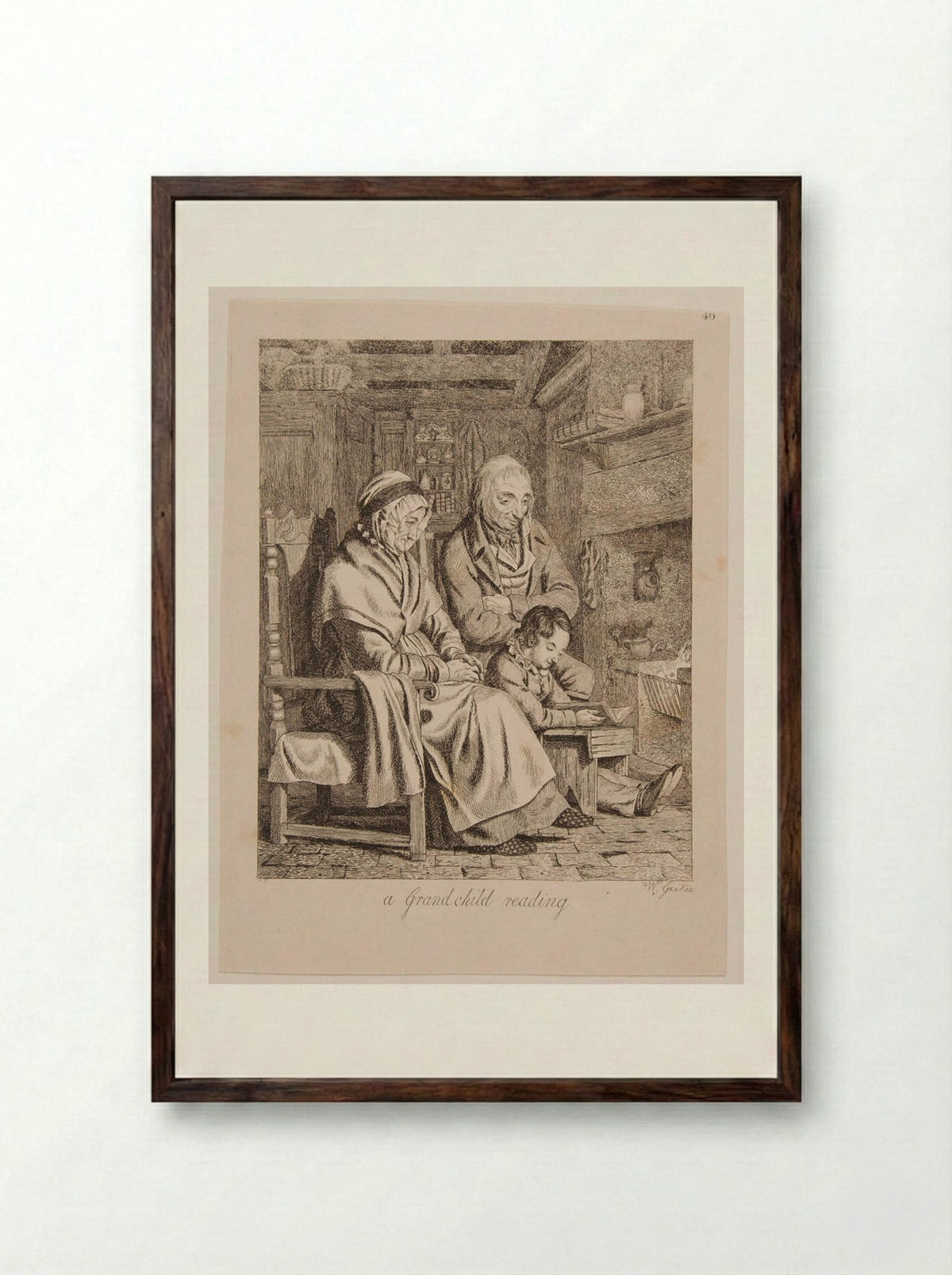 A Grandchild Reading - Walter Geikie - Framed Print Dark Wood