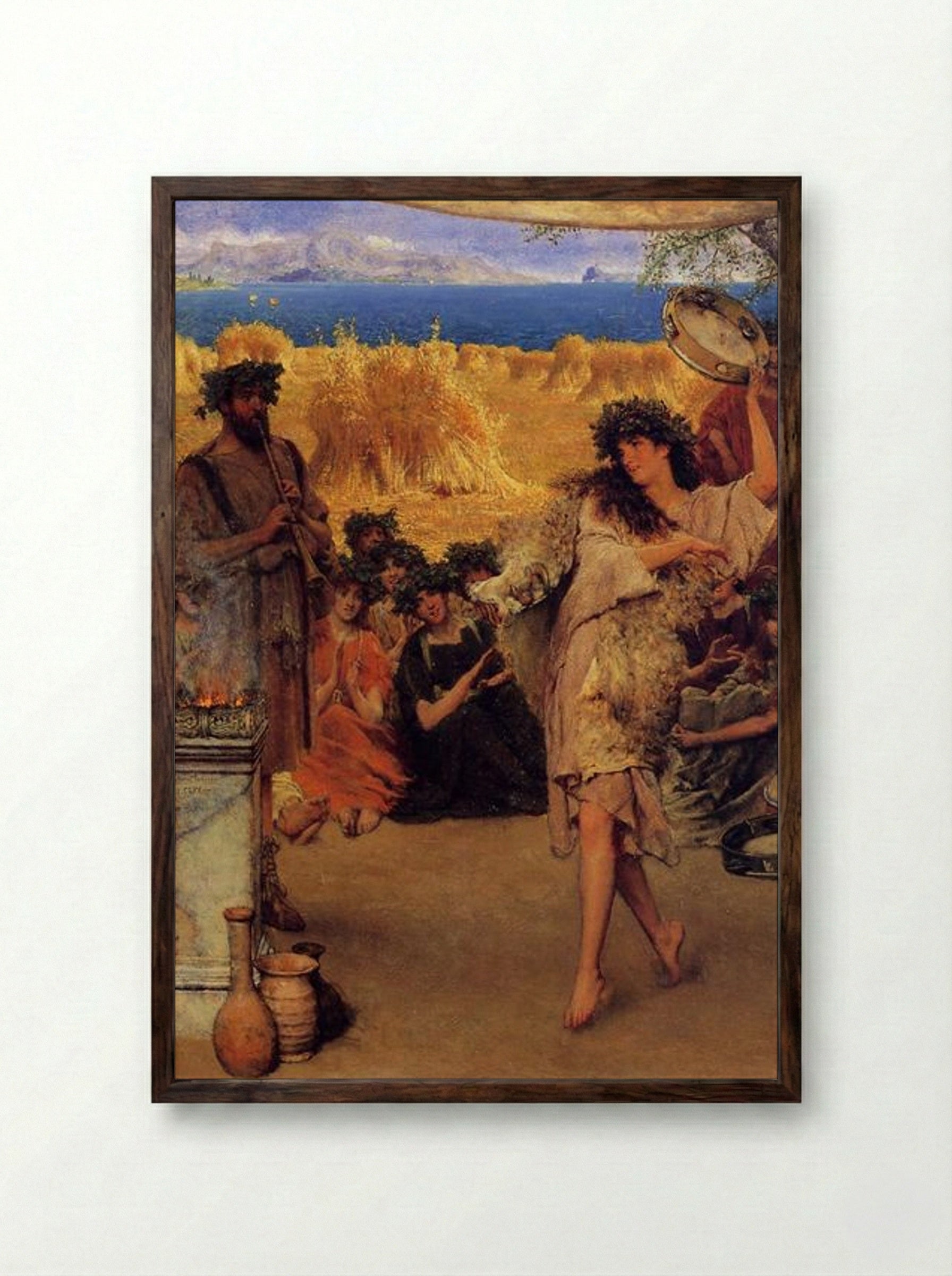 A Harvest Festival (A Dancing Bacchante at Harvest Time) - Sir Lawrence Alma-Tadema - Framed Print Dark Wood