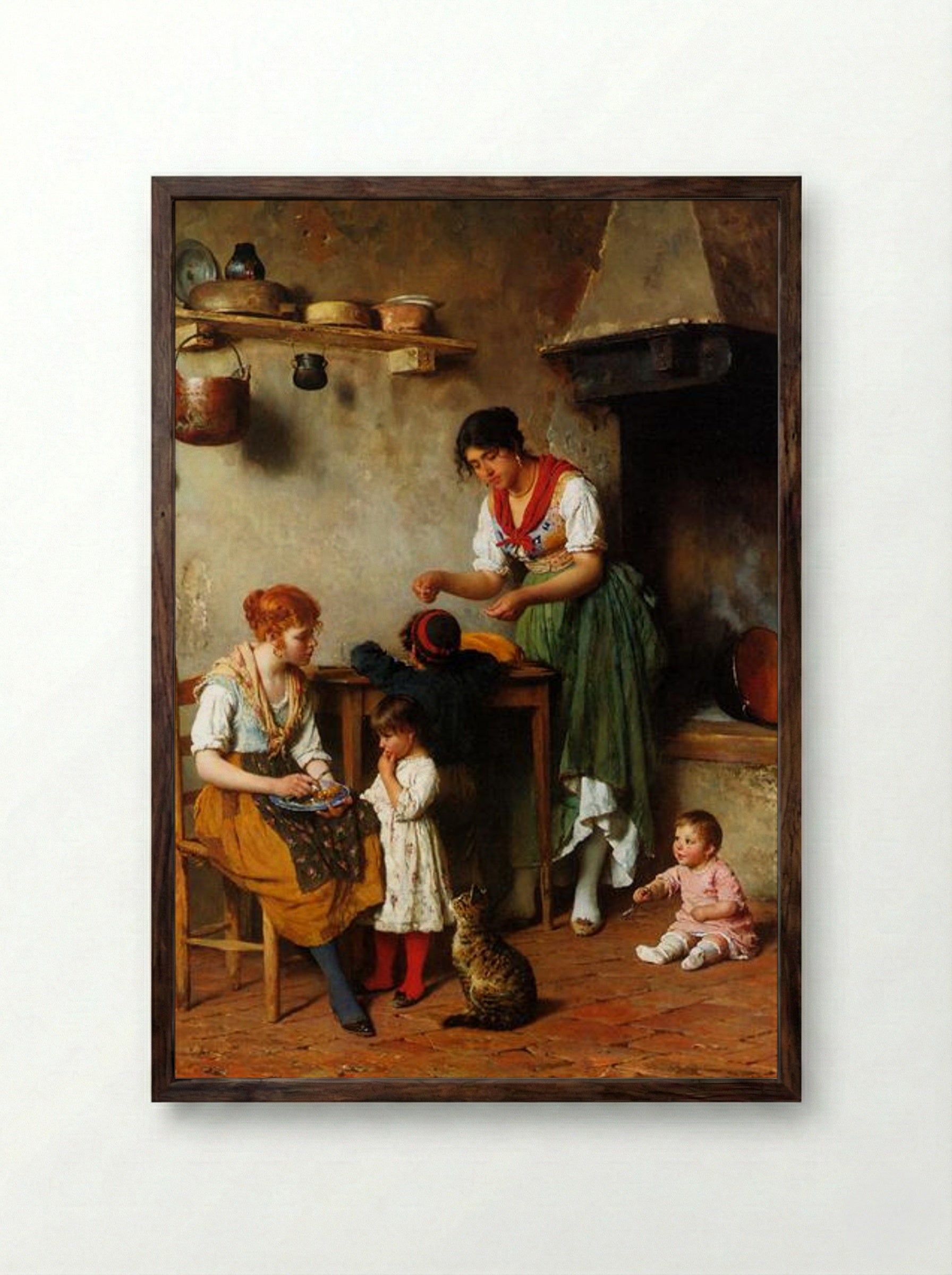 A Helping Hand - Eugene de Blaas - Framed Print Dark Wood