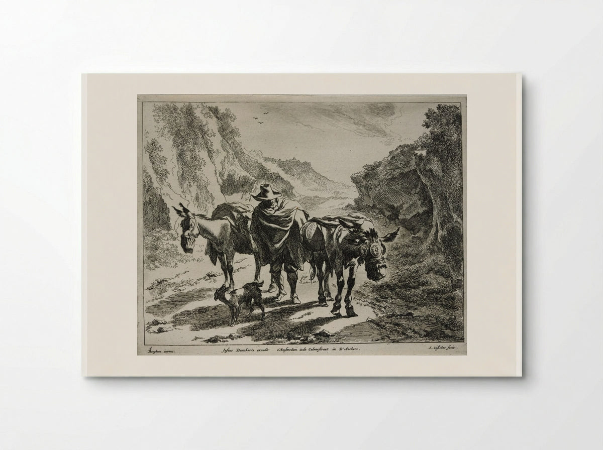 A Herdsman Guiding Two Donkeys - Johannes Visscher - Poster