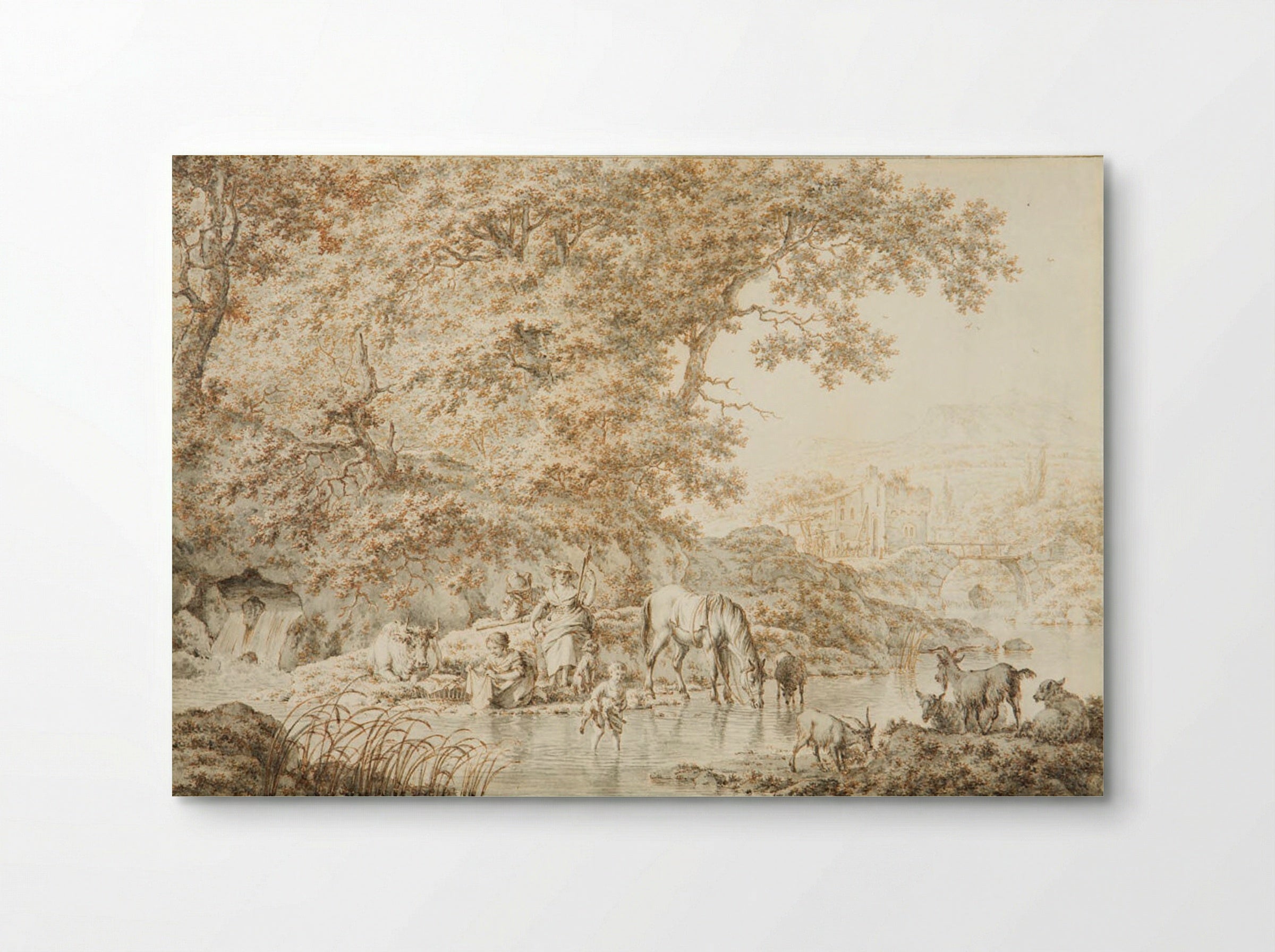 A Herdsman with his Family and Cattle by a Stream - Jacob Cats - Poster