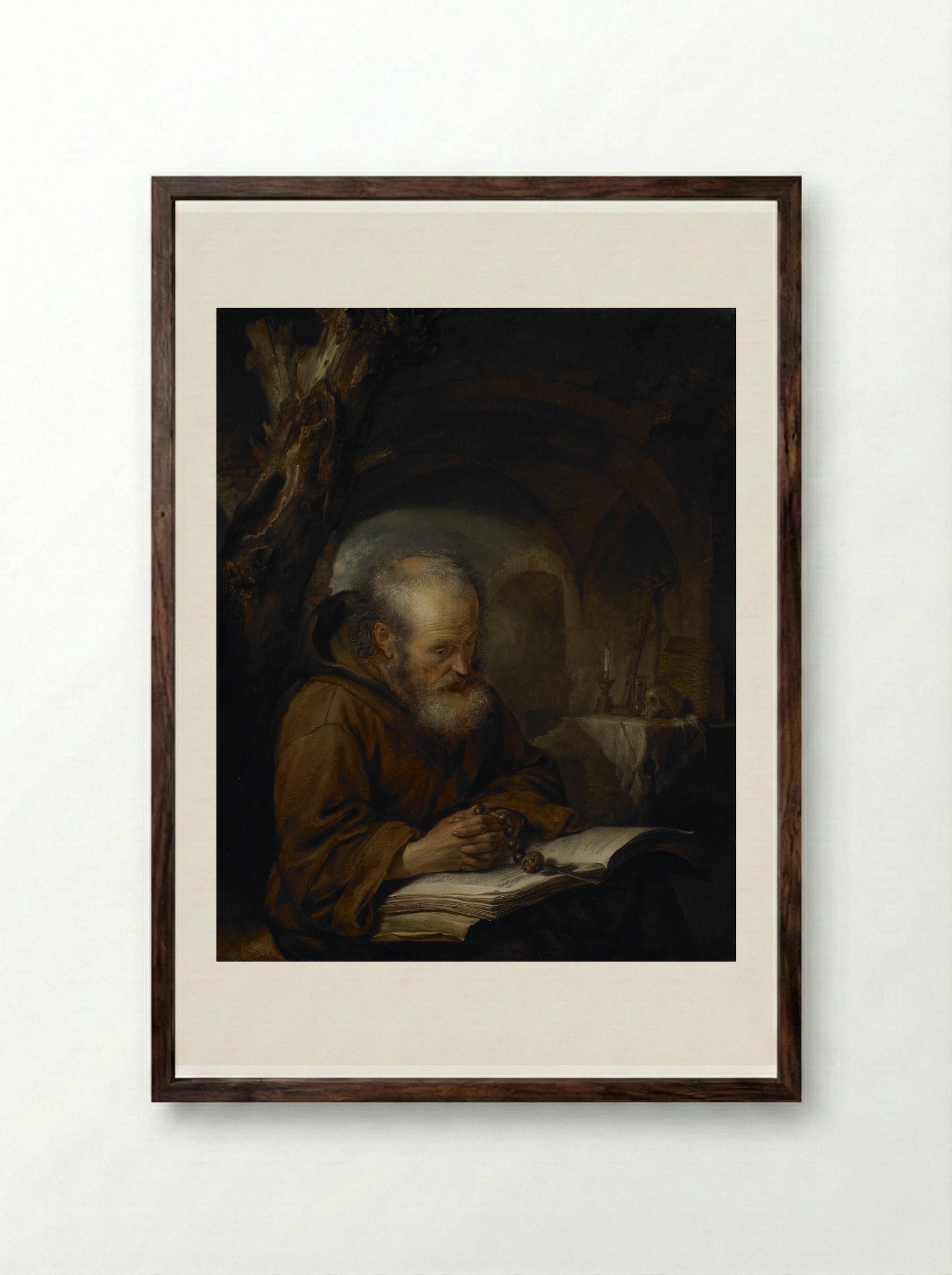 A Hermit Praying - Gerrit Dou - Framed Print Dark Wood
