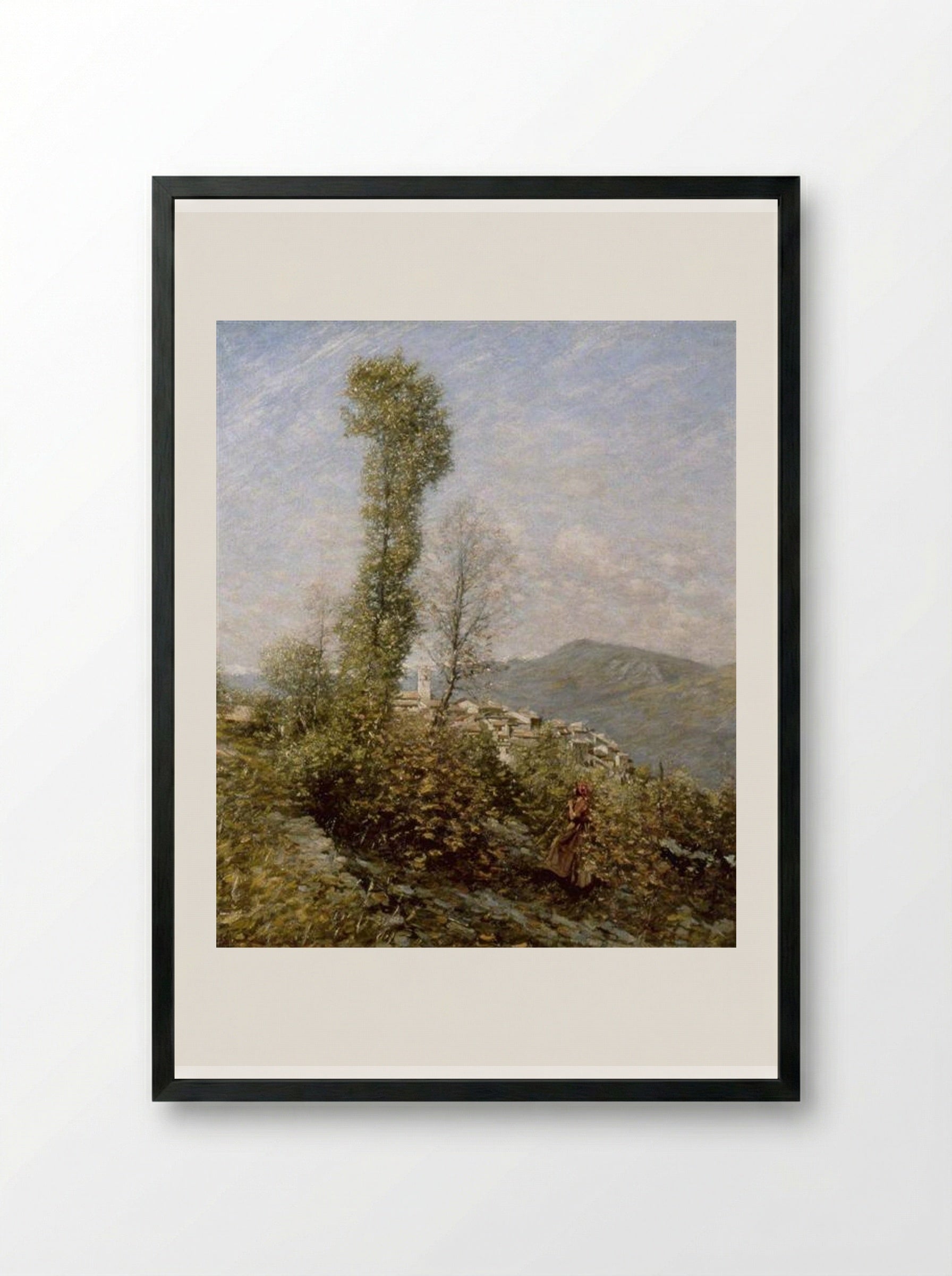 A Hillside Village in Provence, France - Henry Herbert La Thangue - Framed Print Black