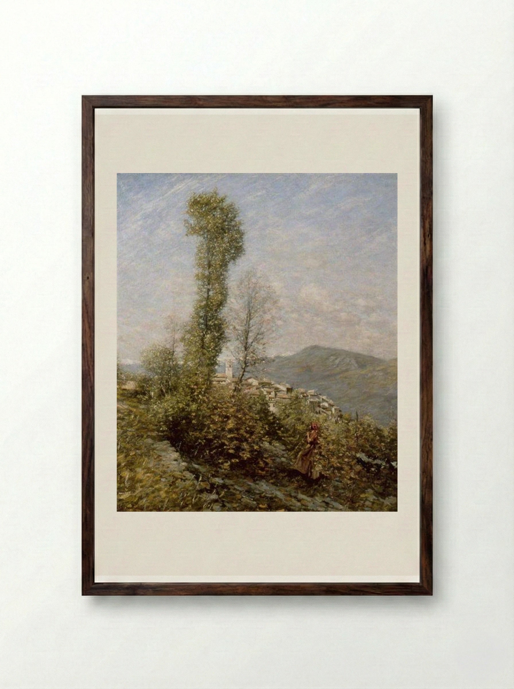 A Hillside Village in Provence, France - Henry Herbert La Thangue - Framed Print Dark Wood