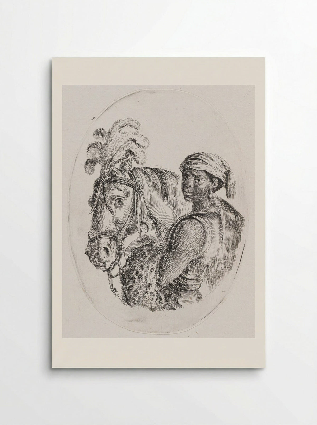 A Horse with Its Keeper, a Black Youth with a Leopardskin over His Arm - Stefano Della Bella - Poster