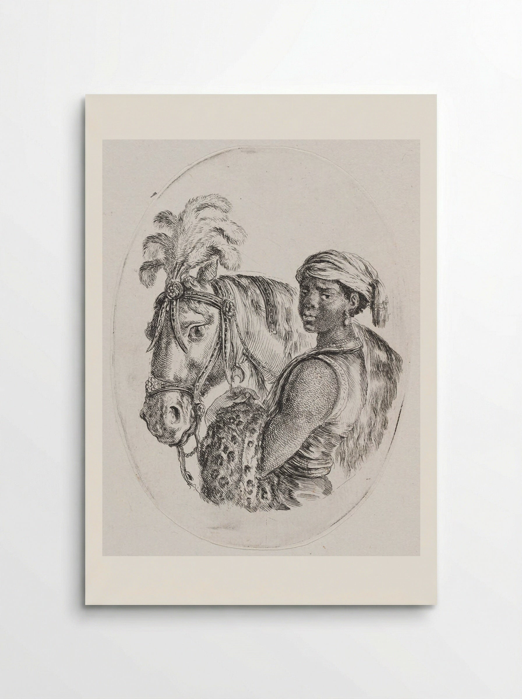 A Horse with Its Keeper, a Black Youth with a Leopardskin over His Arm - Stefano Della Bella - Poster