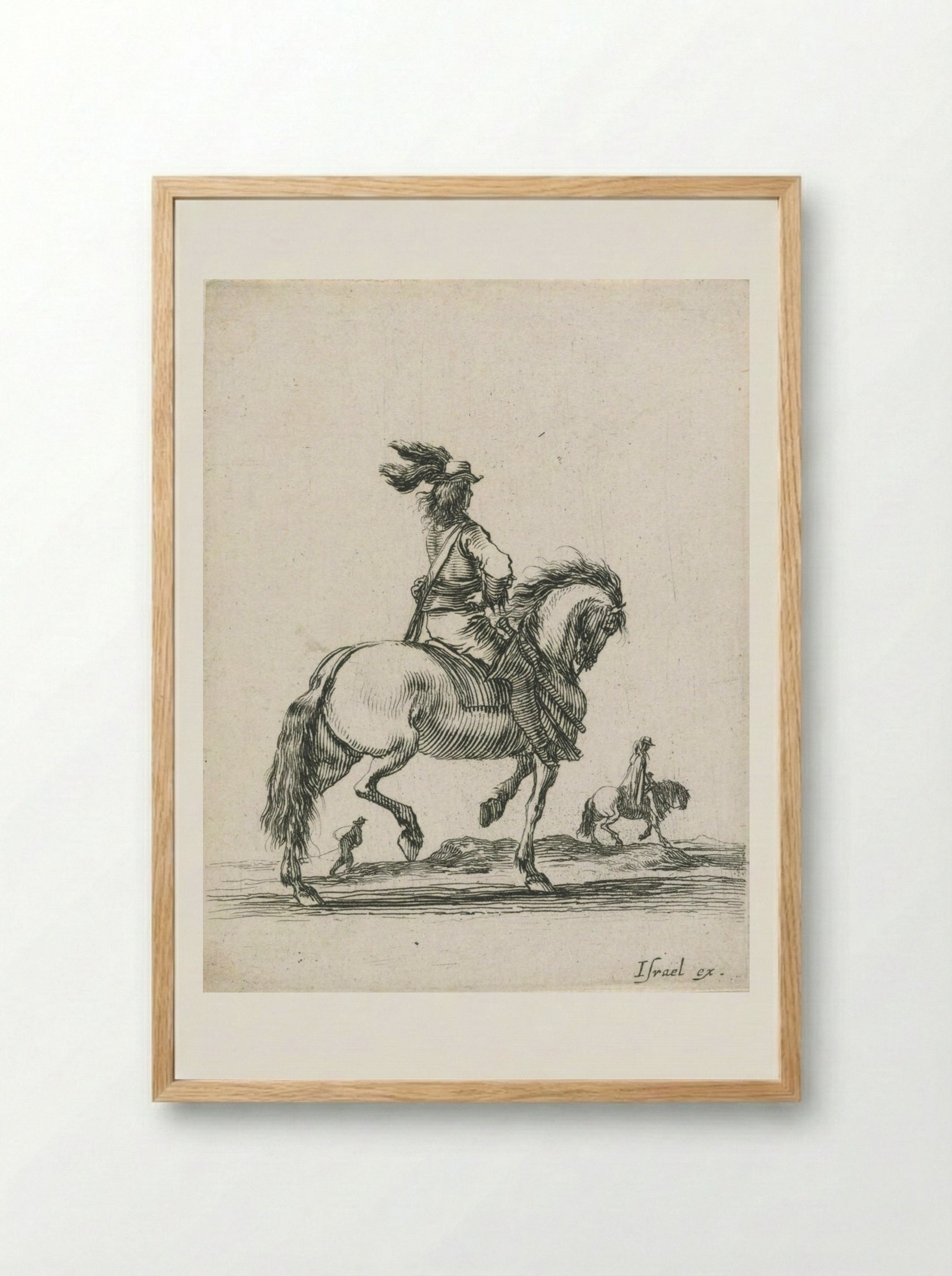 A Horseman, behind Him Another Horseman and a Man on Foot - Stefano Della Bella - Framed Print Wood