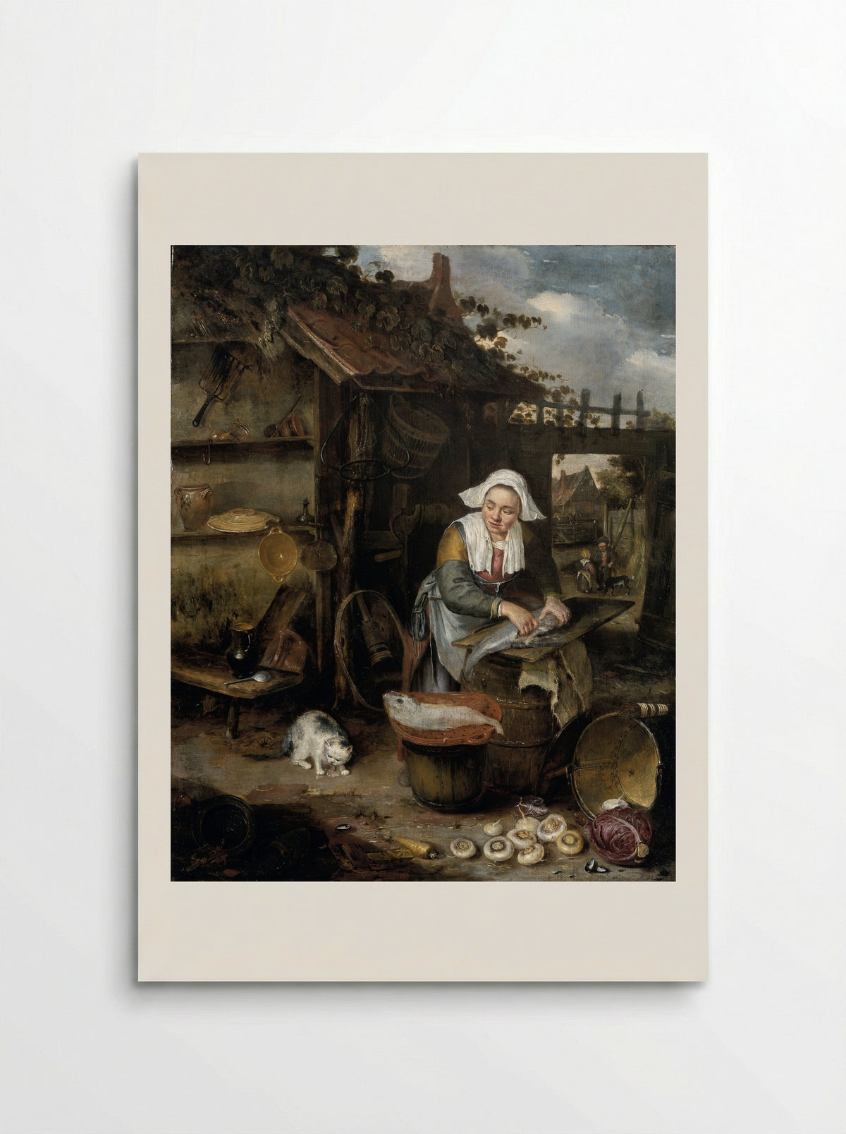 A Housewife Cleaning Fish in a Courtyard - Hendrik Potuyl - Poster