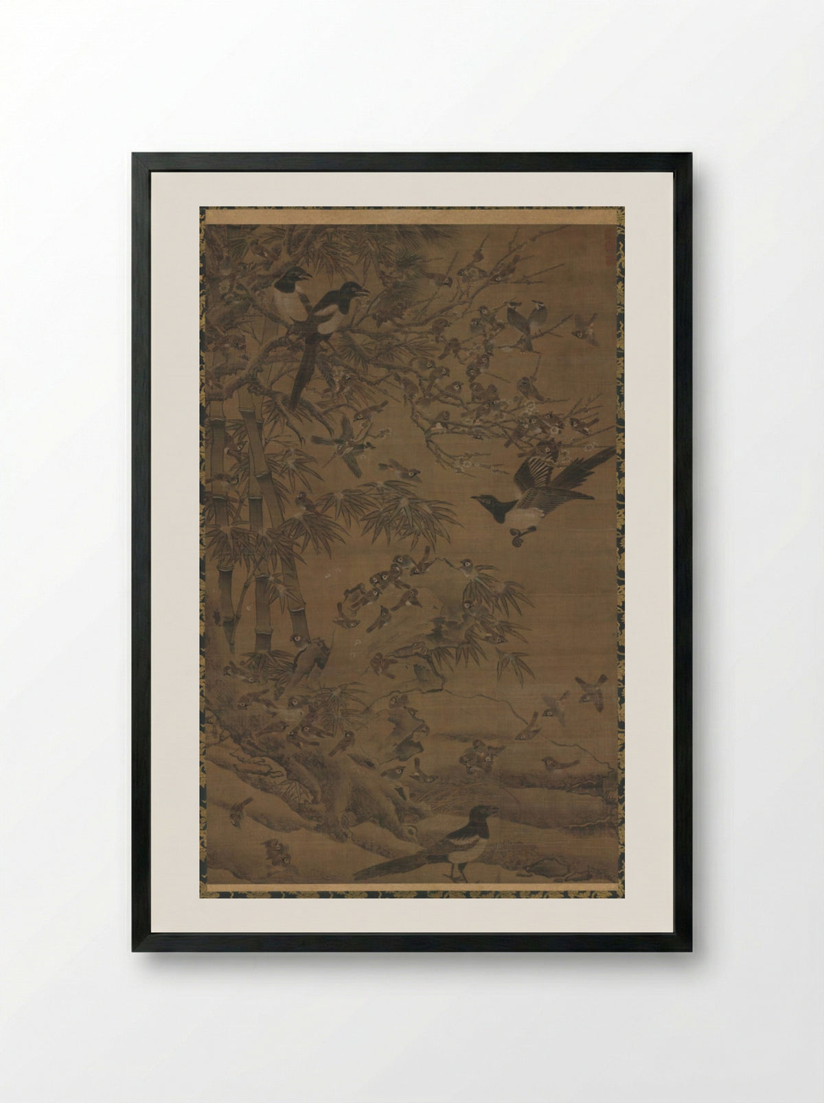 A Hundred Birds and the Three Friends - Bian Wenjin - Framed Print Black