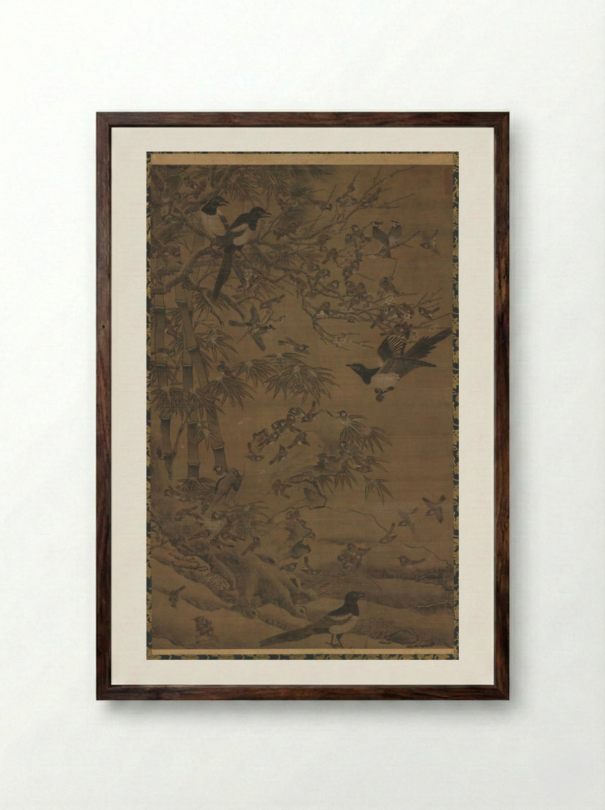 A Hundred Birds and the Three Friends - Bian Wenjin - Framed Print Dark Wood