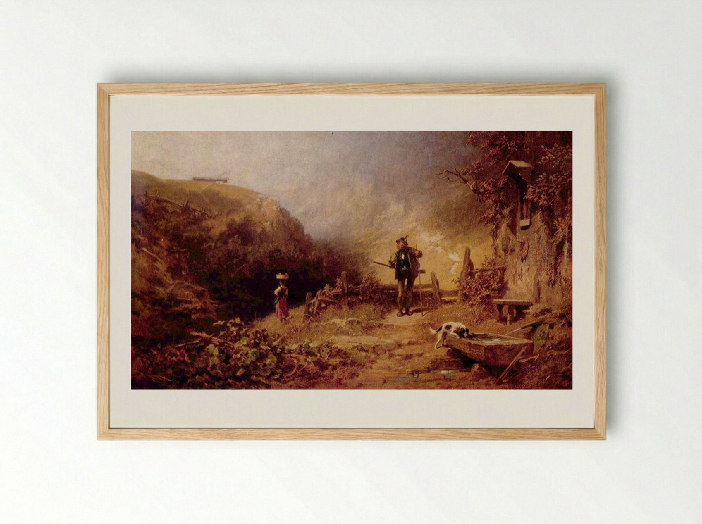 A Hunter Looking to a Young Girl - Carl Spitzweg - Framed Print Wood