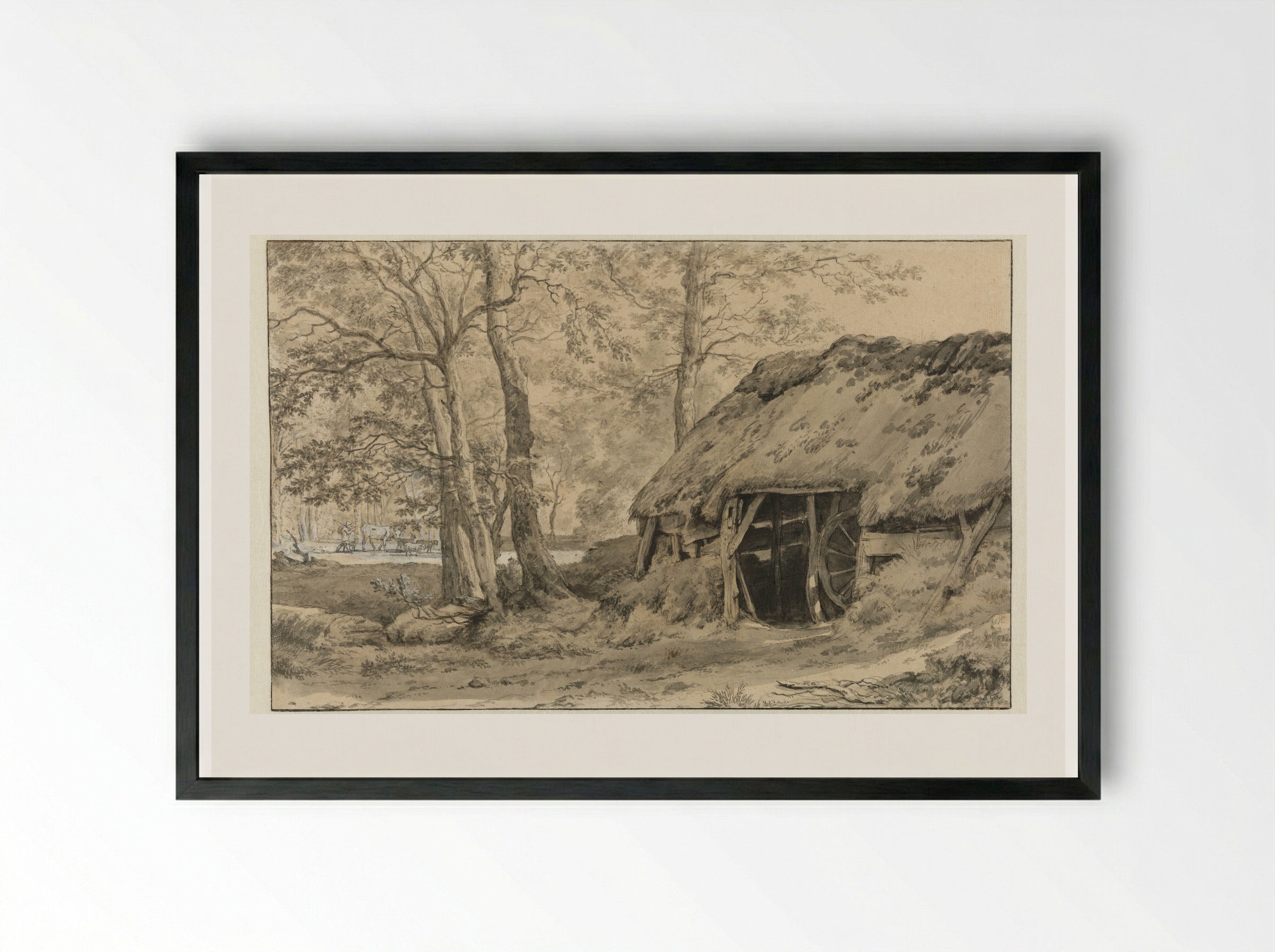 A Hut or Sheep Pen in the Woods - Adriaen van de Velde - Framed Print Black