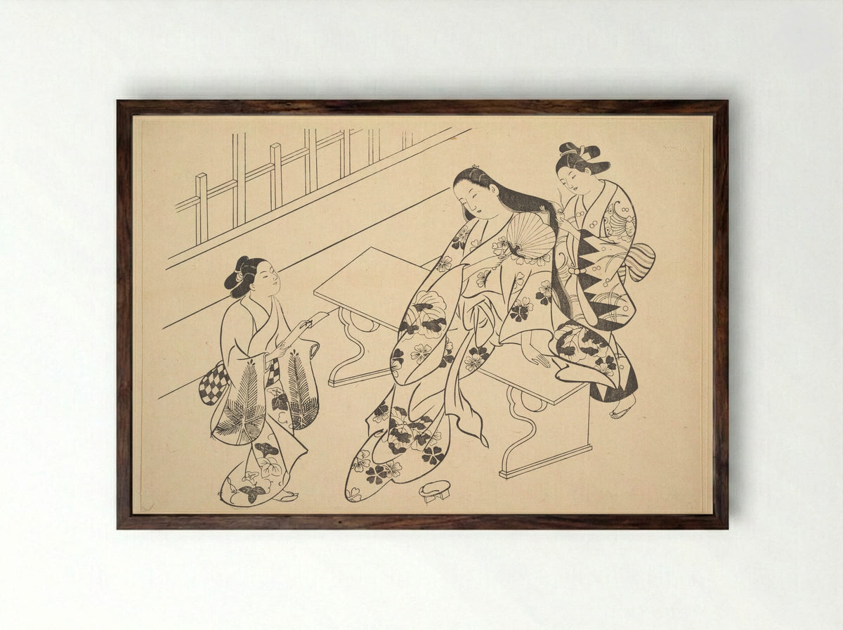 A Kamuro is Shown Bringing a Love Letter to Her Mistress - Okumura Masanobu - Framed Print Dark Wood