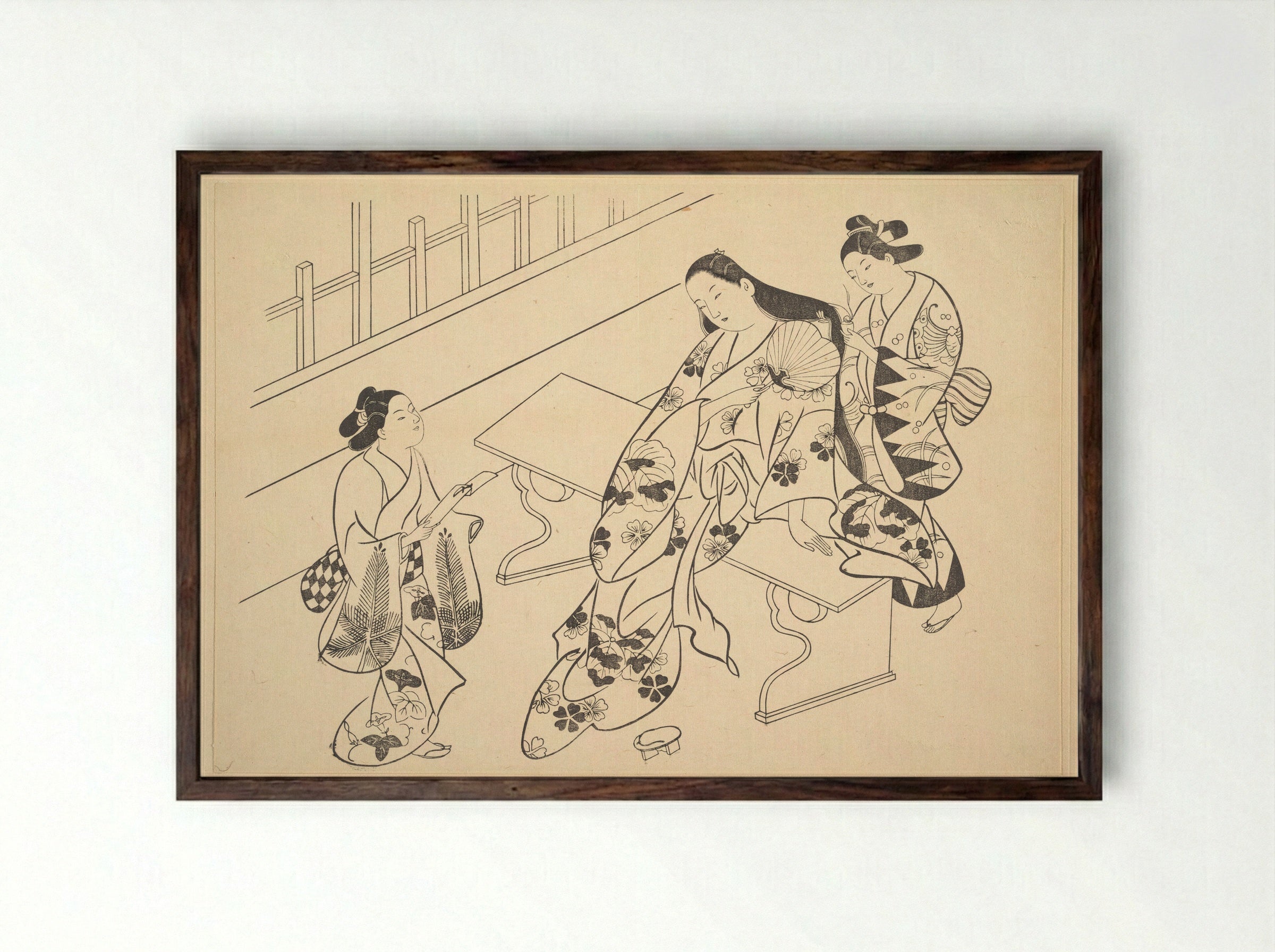 A Kamuro is Shown Bringing a Love Letter to Her Mistress - Okumura Masanobu - Framed Print Dark Wood